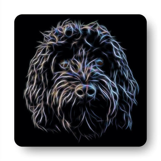 Black Cockapoo Coasters, Set of 4, with Stunning Fractal Art Design.