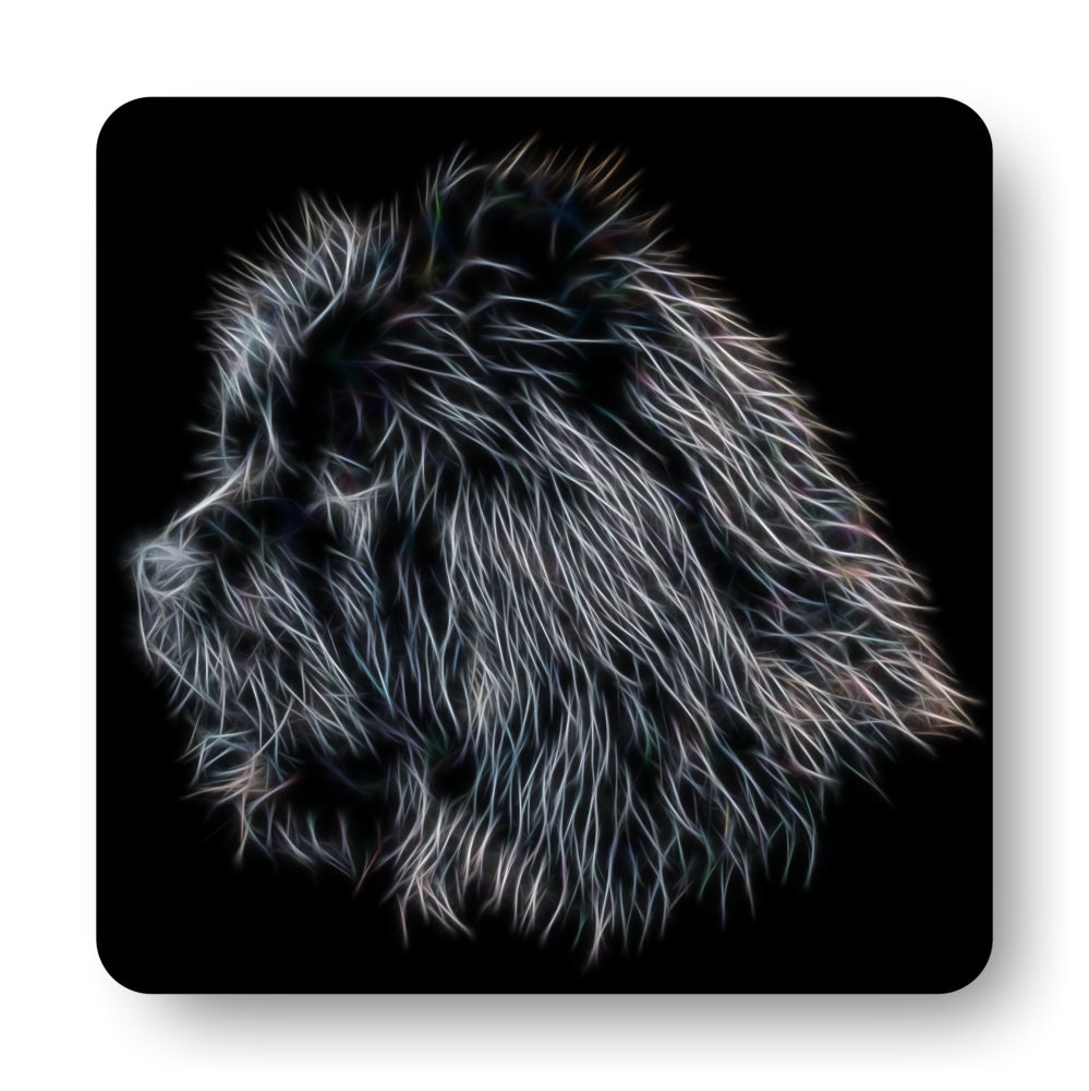 Black Chow Chow Coasters with Fractal Art Design