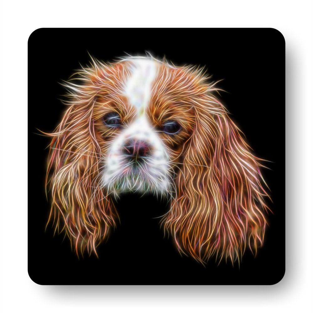 Blenheim King Charles Spaniel Coasters, Set of 2, with Fractal Art Design
