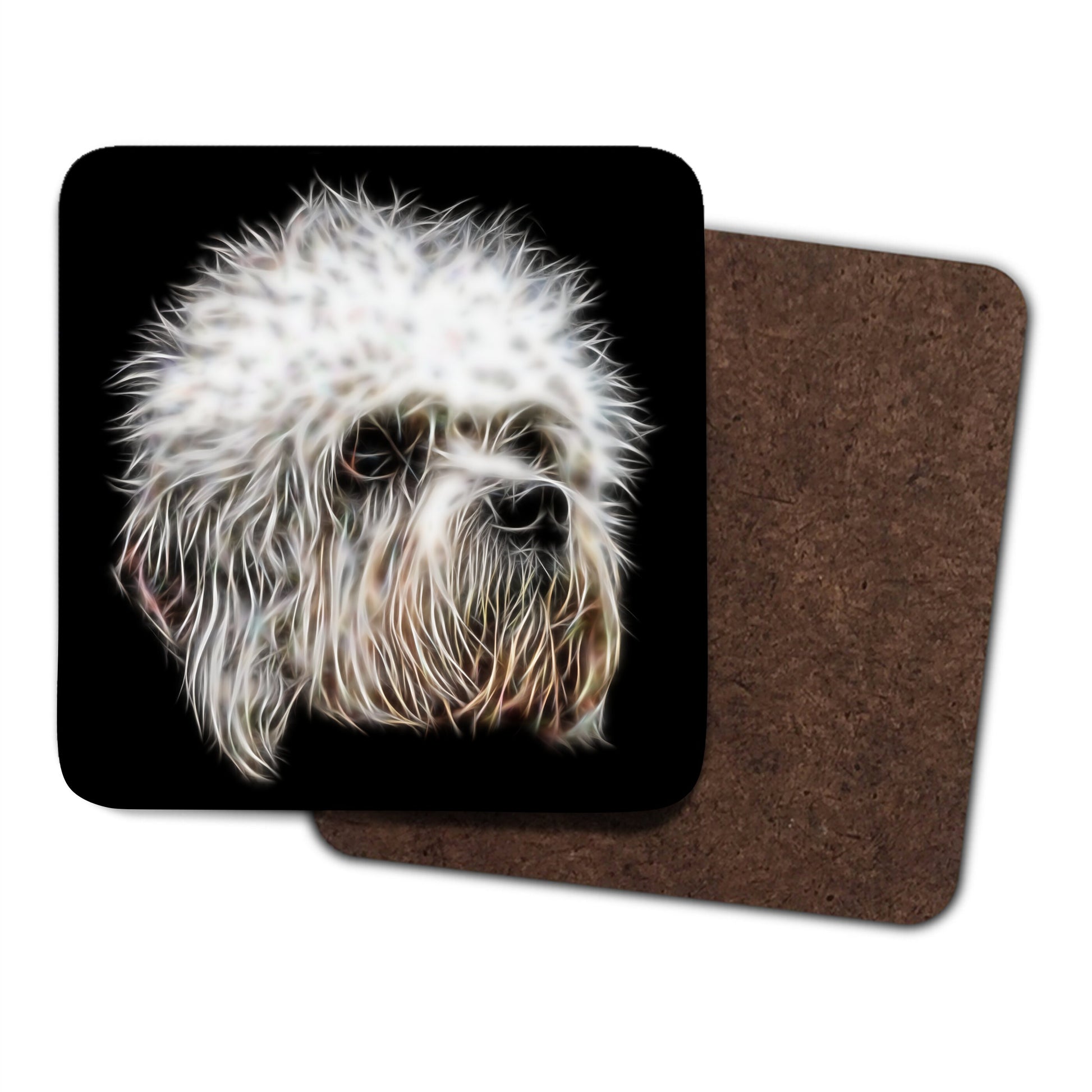 Dandie Dinmont Coasters, Set of 2, with Stunning Fractal Art Design.