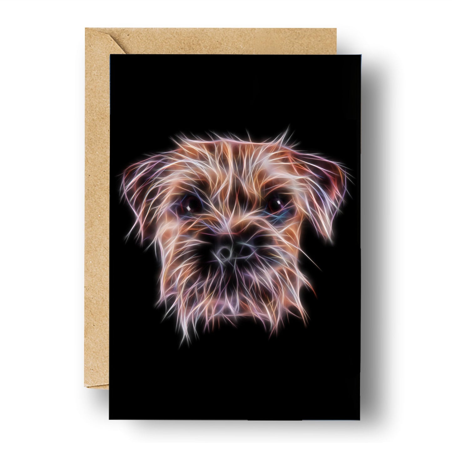 Border Terrier Greeting Card with Stunning Fractal Art Design. Blank Inside for Birthdays or any other Occasion