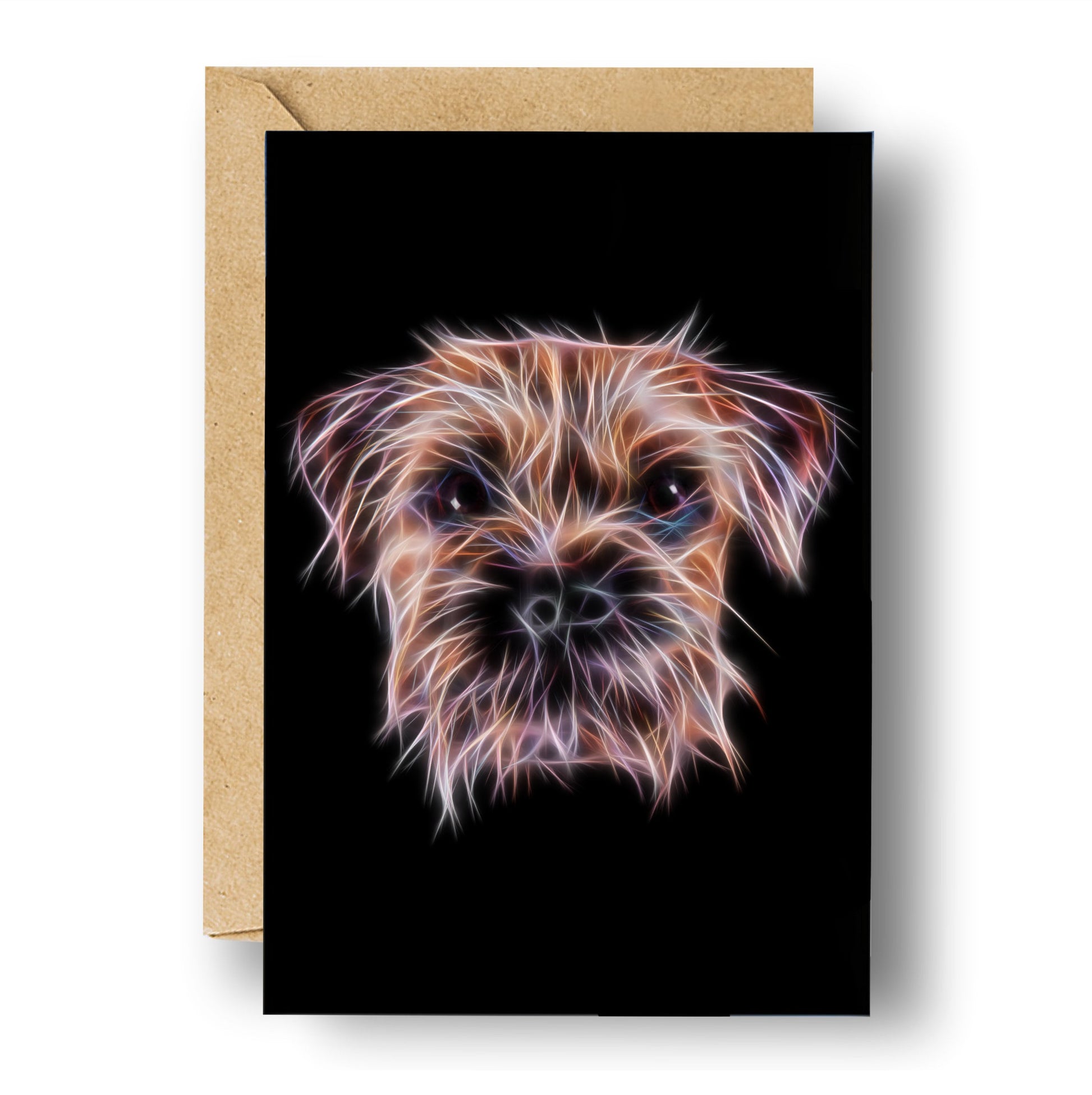 Border Terrier Greeting Card with Stunning Fractal Art Design. Blank Inside for Birthdays or any other Occasion