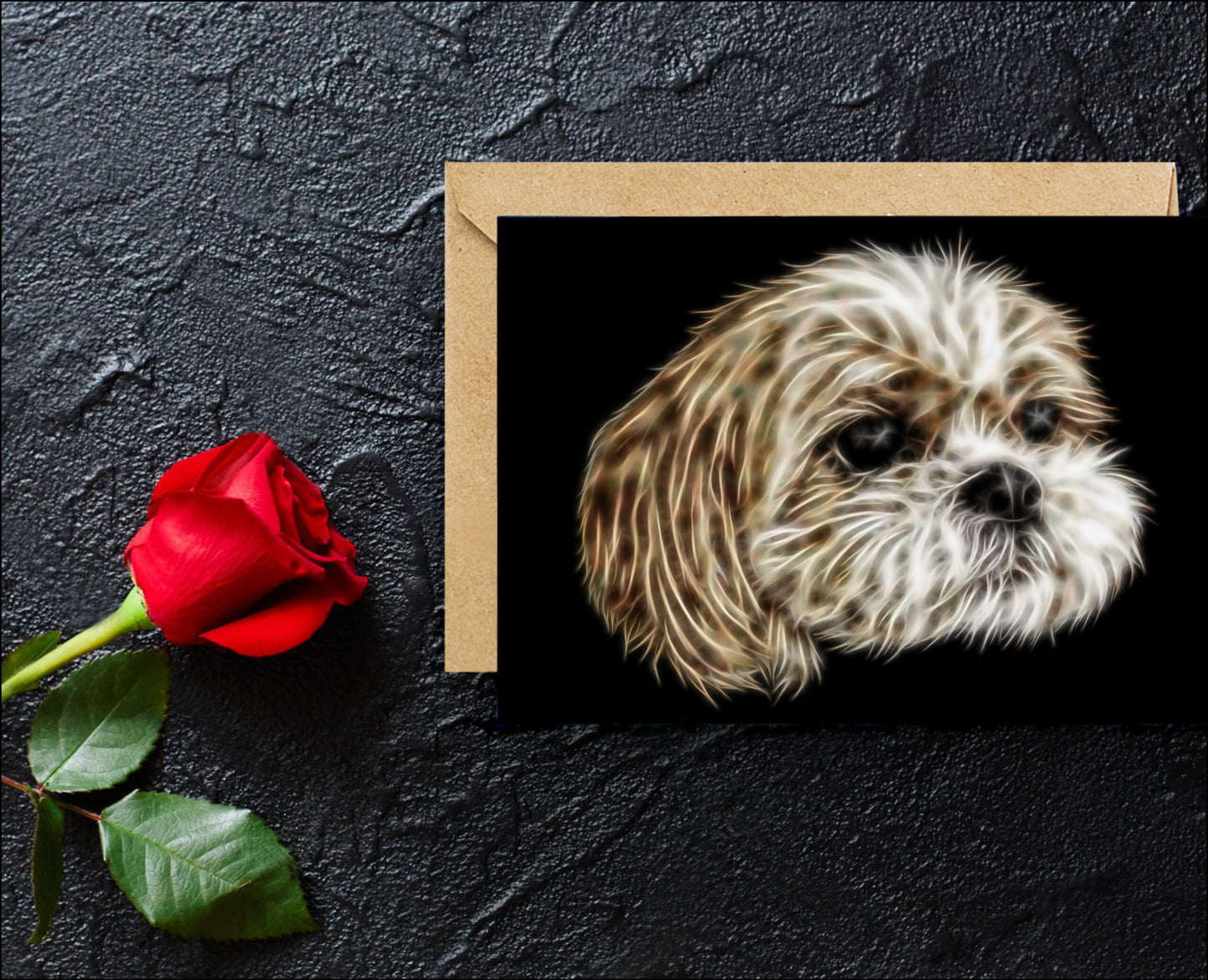 Shih Tzu Greeting Card with Stunning Fractal Art Design. Blank Inside for Birthdays or any other Occasion
