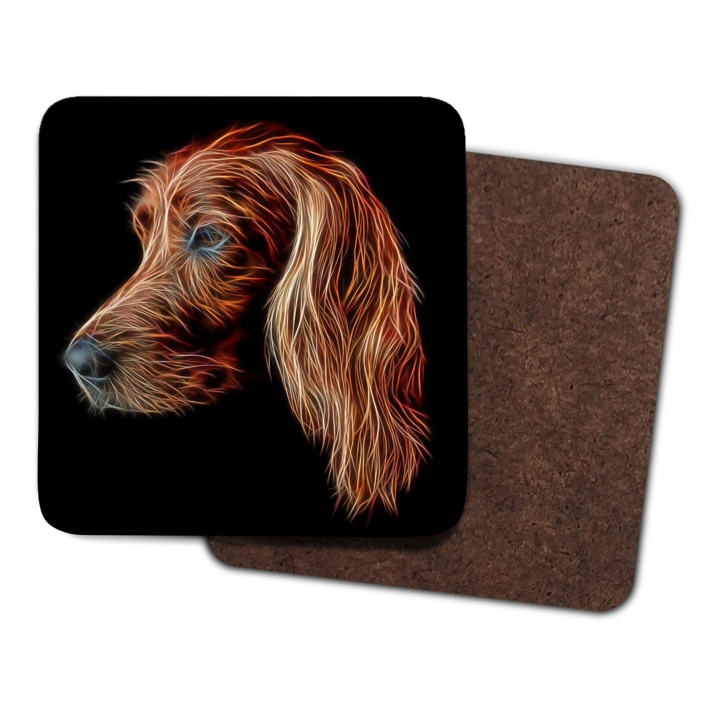 Irish Setter Coasters, Set of 2, with Stunning Fractal Art Design.
