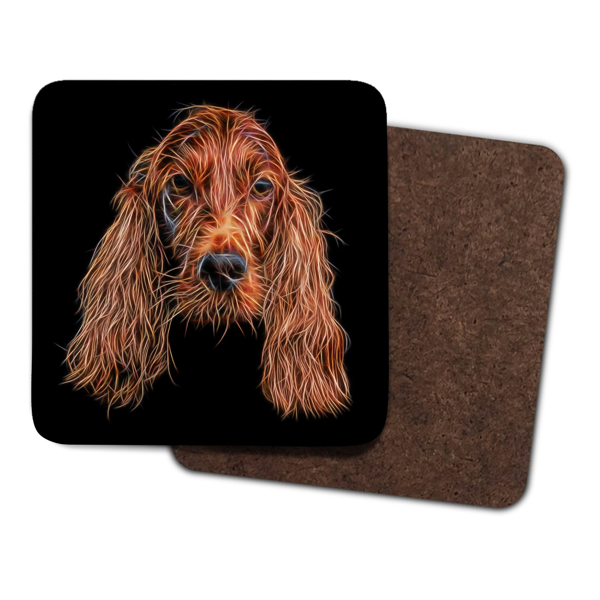 Irish Setter Coasters, Set of 2, with Stunning Fractal Art Design.