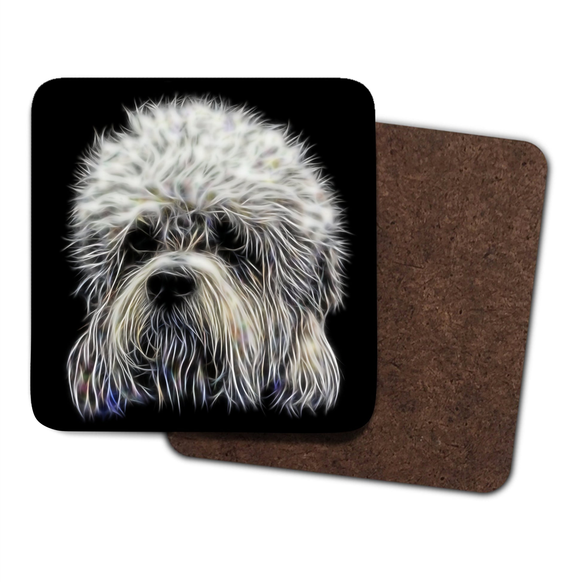 Dandie Dinmont Coasters, Set of 2, with Stunning Fractal Art Design.