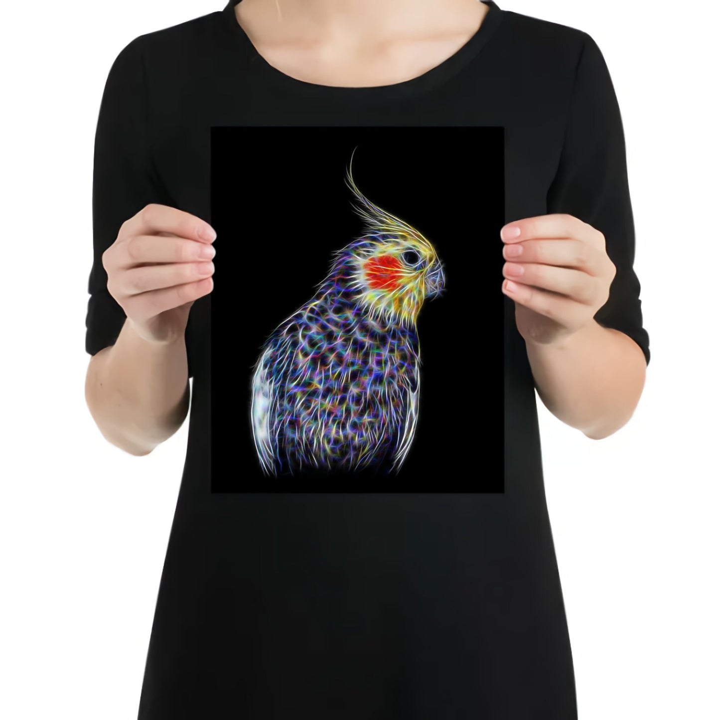 Cockatiel Aluminium Metal Wall Plaque with Stunning Fractal Art Design.