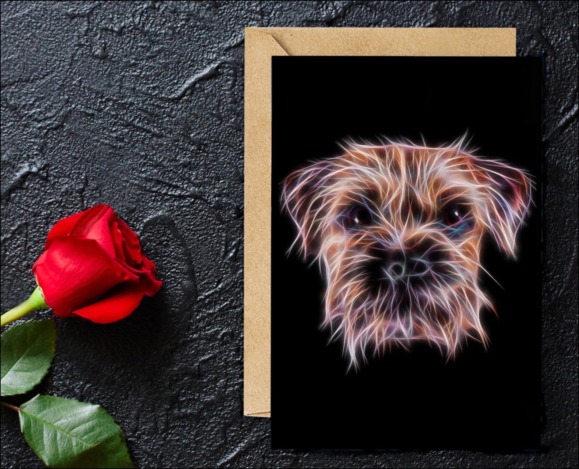 Border Terrier Greeting Card with Stunning Fractal Art Design. Blank Inside for Birthdays or any other Occasion