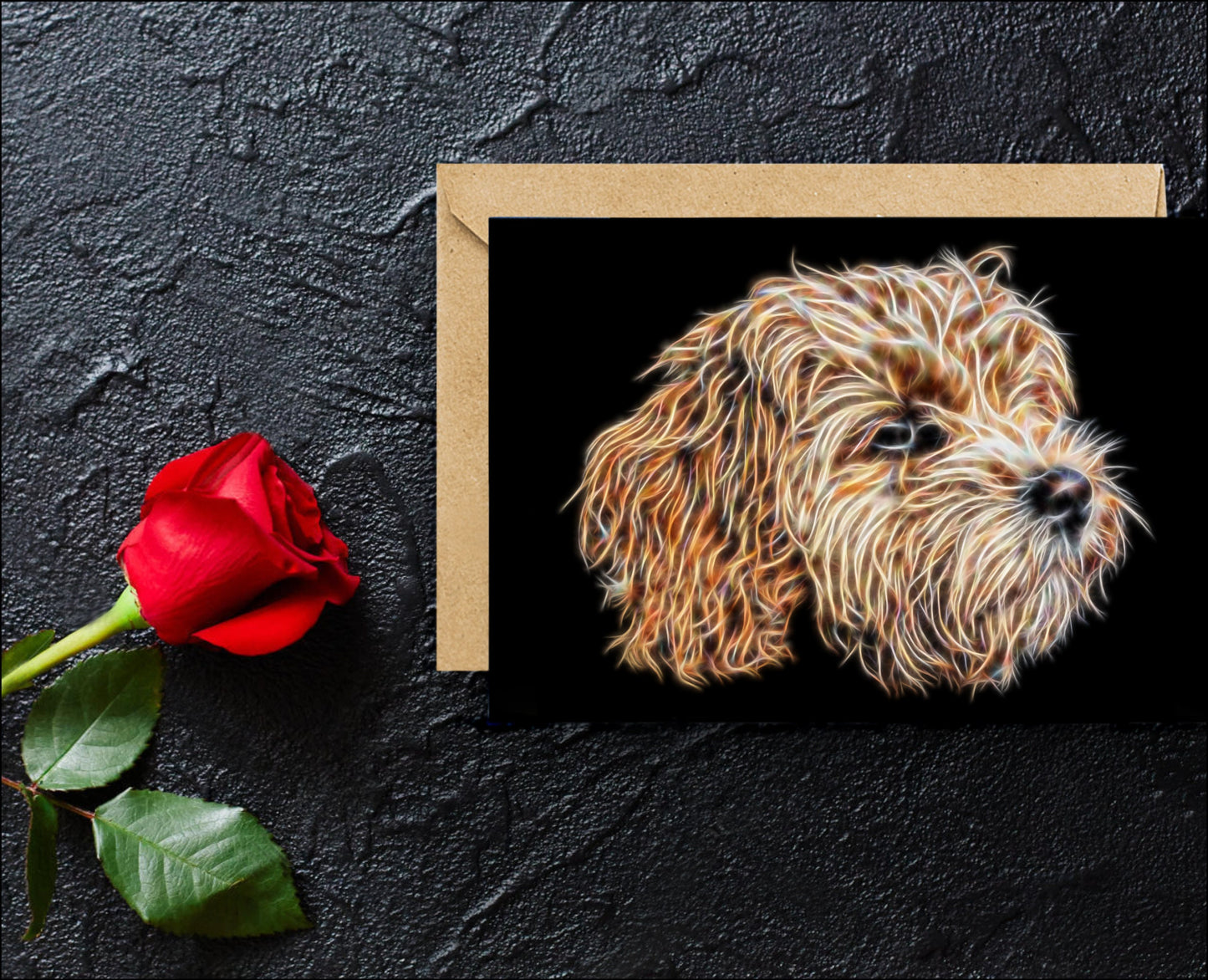 Apricot Cavapoo Greeting Card with Stunning Fractal Art Design. Blank Inside for Birthdays or any other Occasion