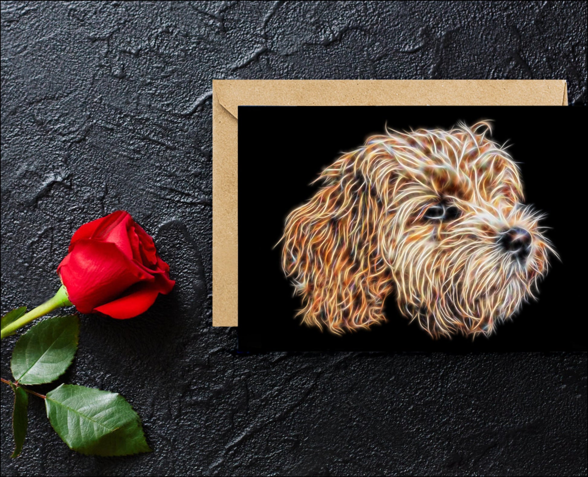 Apricot Cavapoo Greeting Card with Stunning Fractal Art Design. Blank Inside for Birthdays or any other Occasion