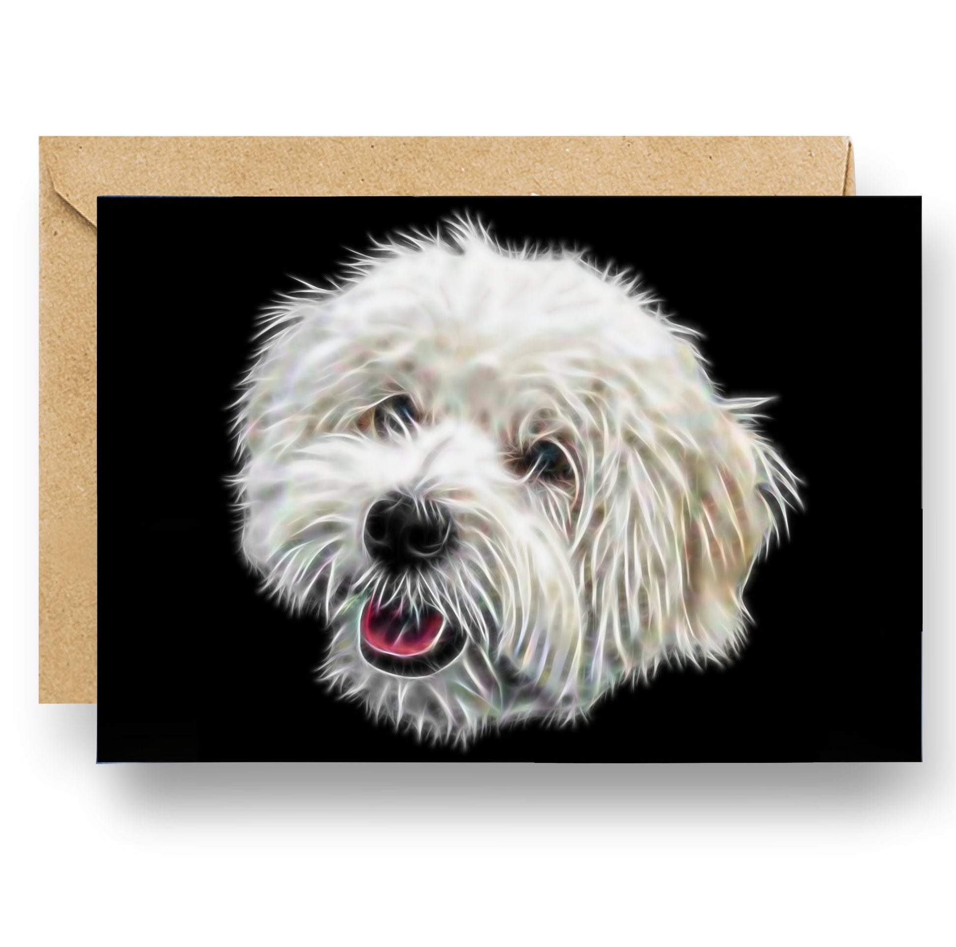 Coton De Tulear Greeting Card with Stunning Fractal Art Design. Blank Inside for Birthdays or any other Occasion