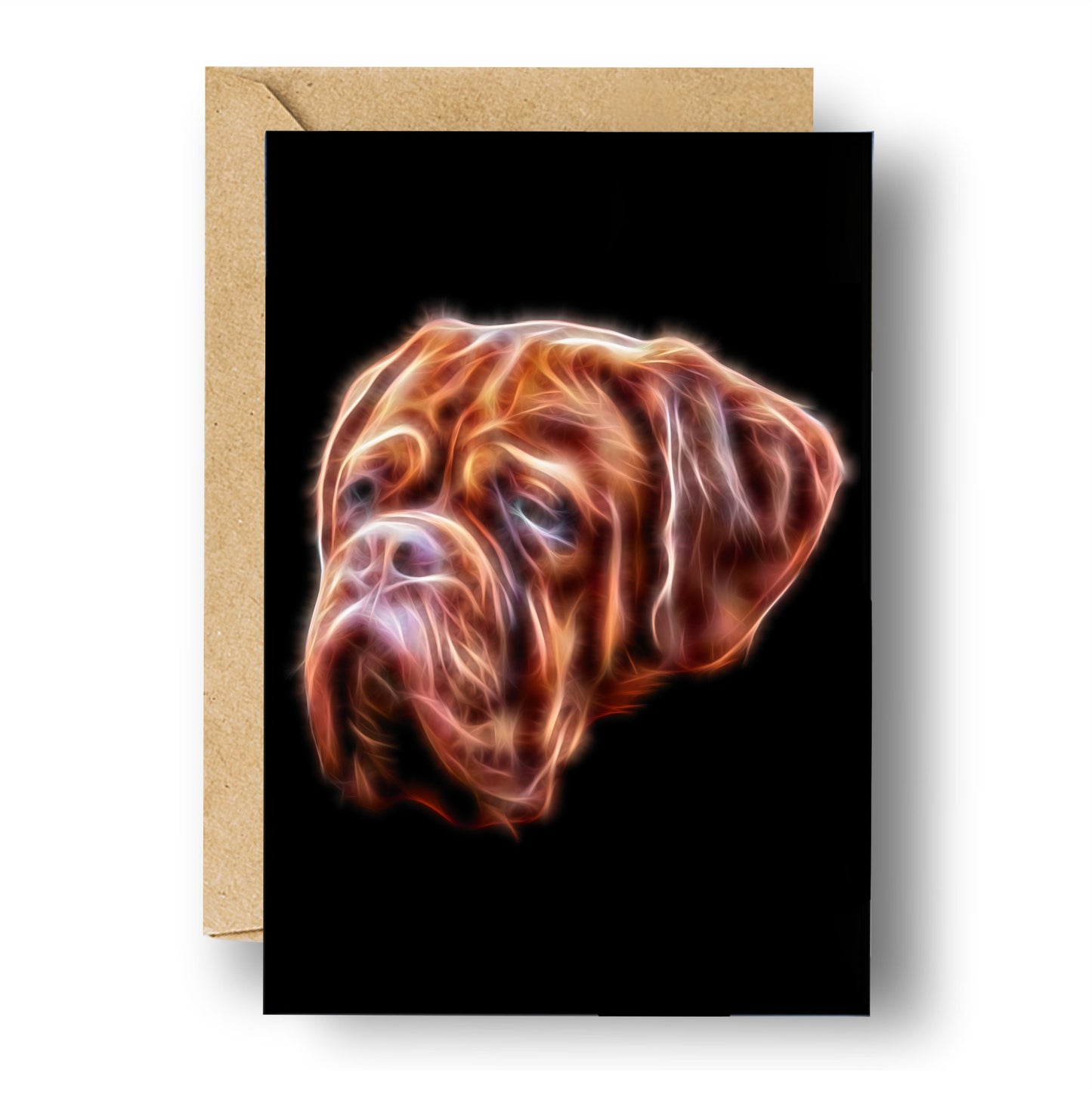 Dogue De Bordeaux Greeting Card with Stunning Fractal Art Design. Blank Inside for Birthdays or any other Occasion