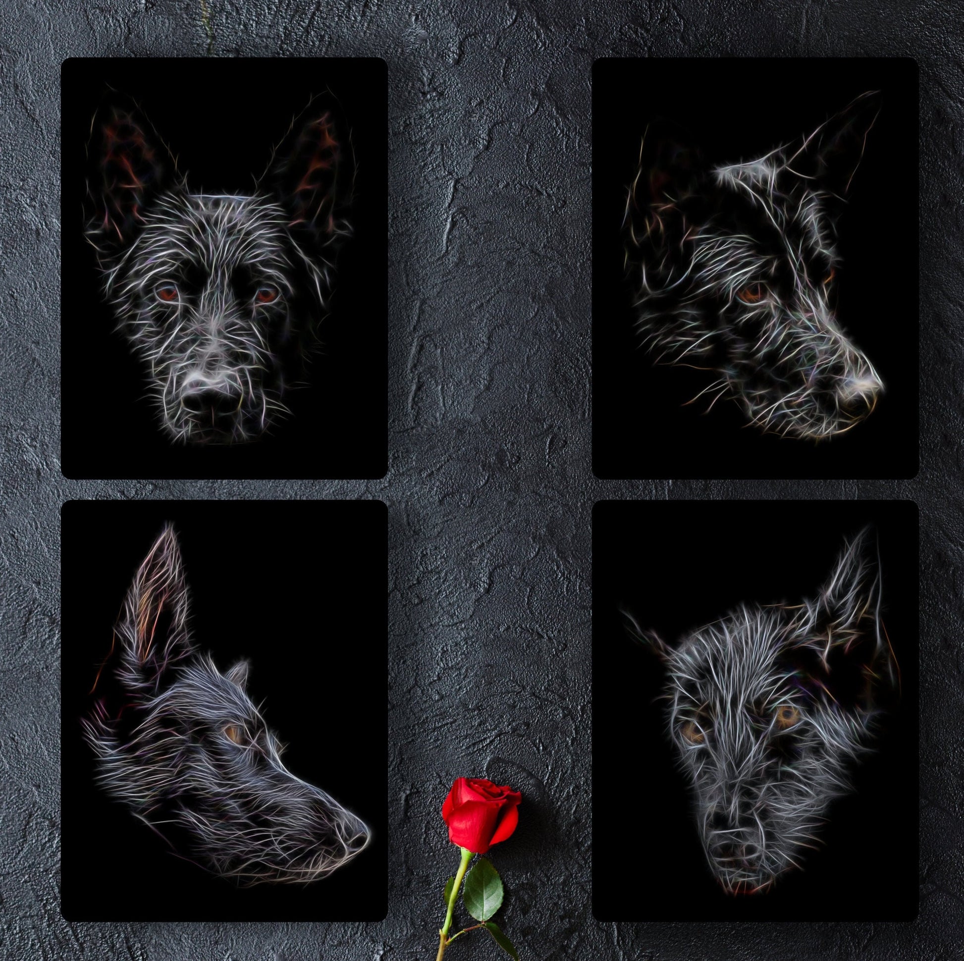 Black German Shepherd Metal Wall Plaque with Fractal Art Design, Perfect Dog Owner Gift.