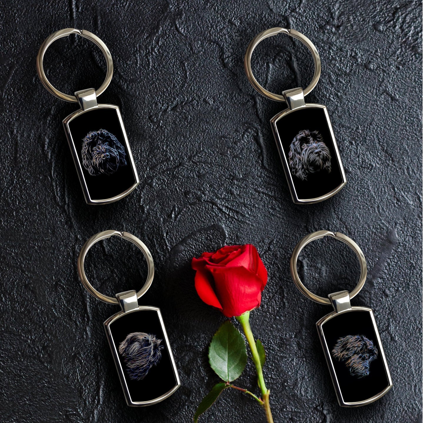Black Cockapoo Keyring with Stunning Fractal Art Design