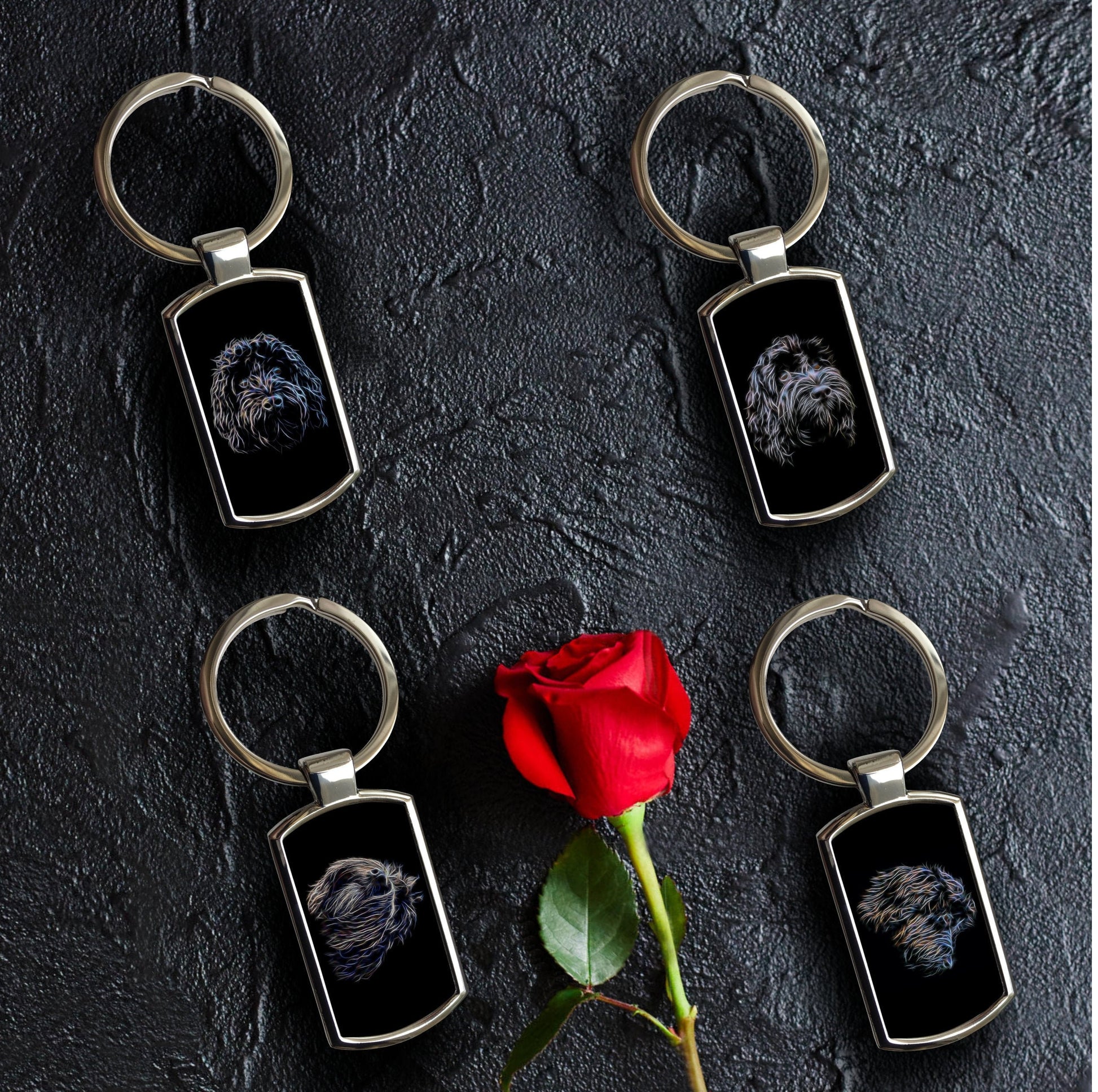 Black Cockapoo Keyring with Stunning Fractal Art Design