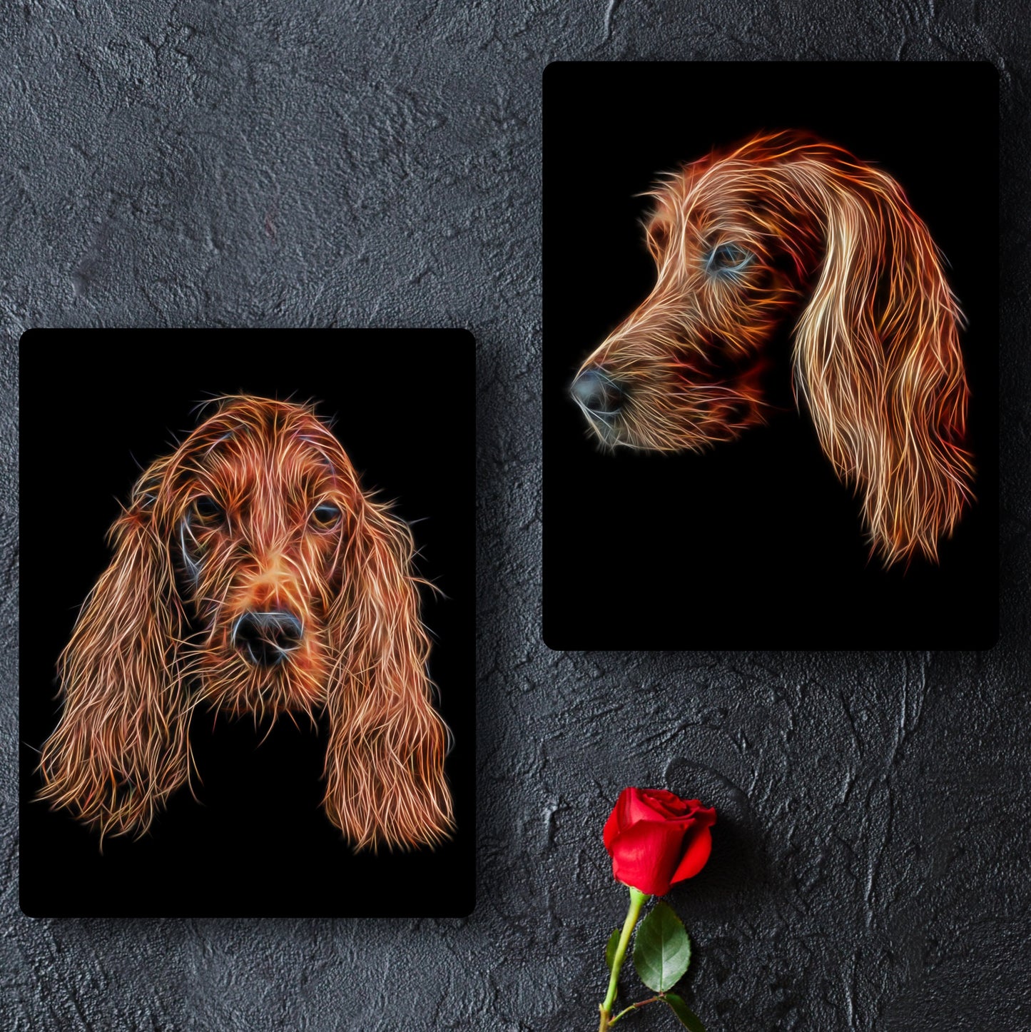 Irish Setter Aluminium Metal Wall Plaque with Fractal Art Design, Gift for Red Setter Owner
