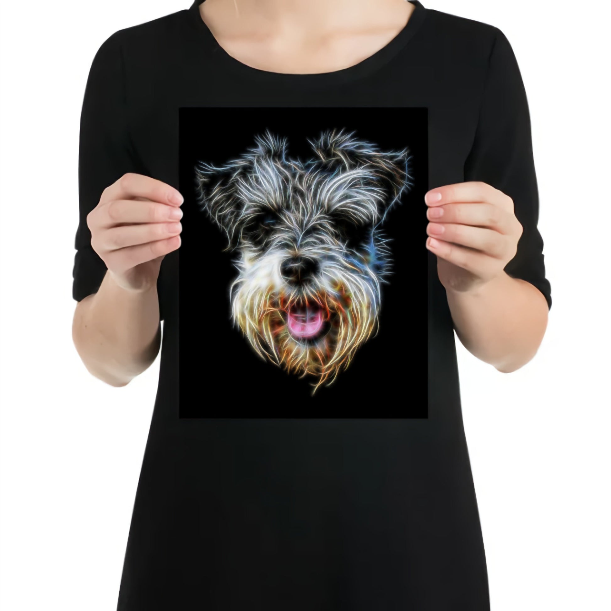 Schnauzer Metal Wall Plaque with Stunning Fractal Art Design.