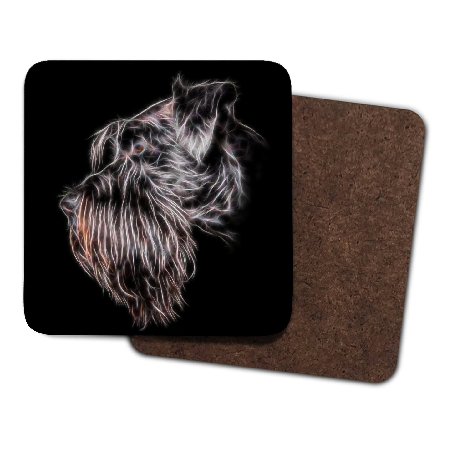 Black Schnauzer Coasters with Stunning Fractal Art Design. Schnauzer Owner Gift