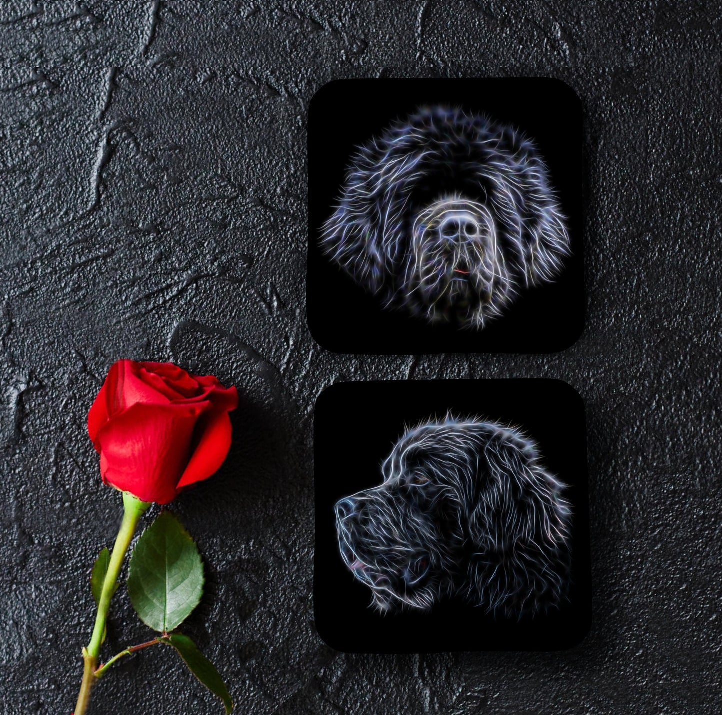 Newfoundland Coasters, Set of 2, with Stunning Fractal Art Design.