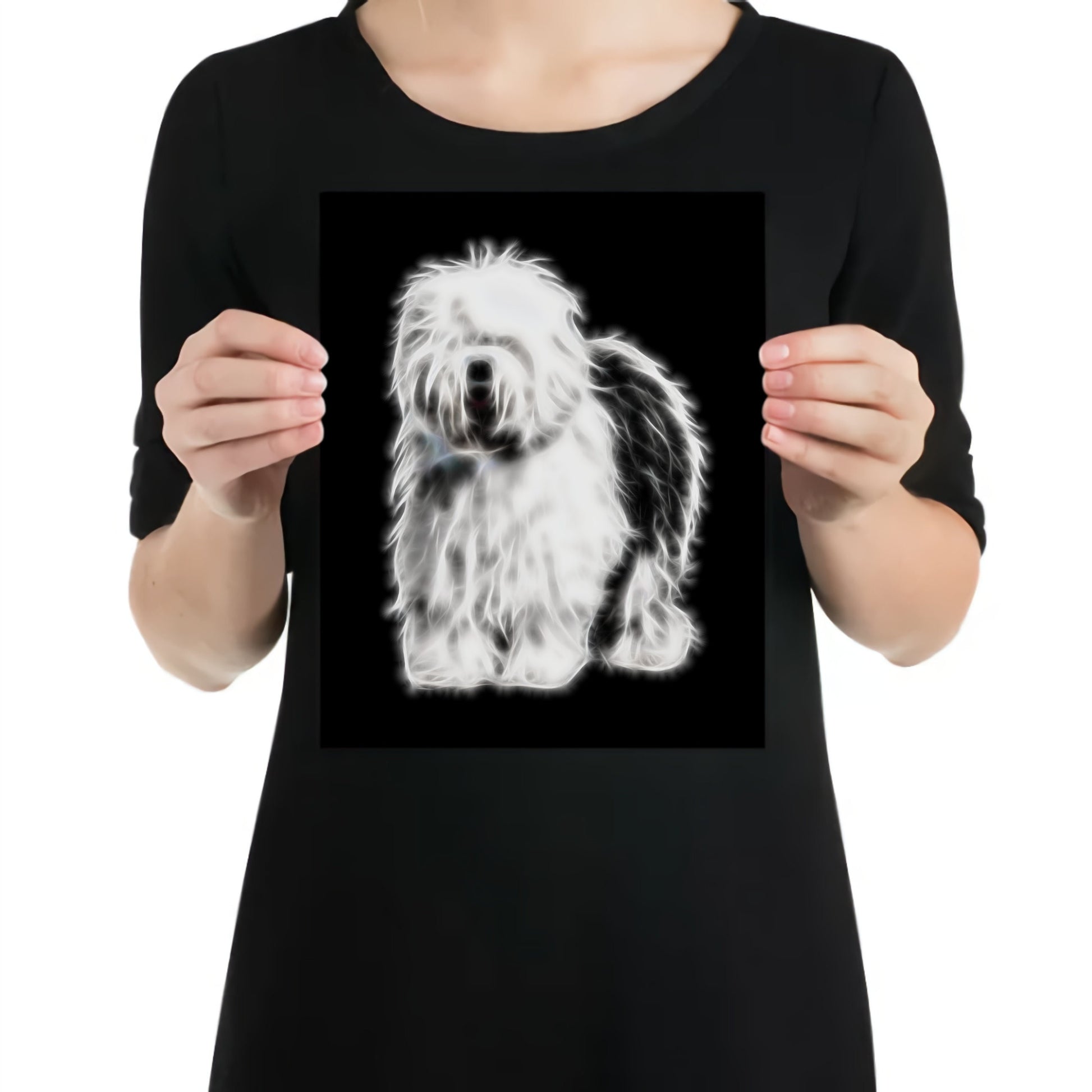Old English Sheepdog Metal Wall Plaque with Stunning Fractal Art Design.