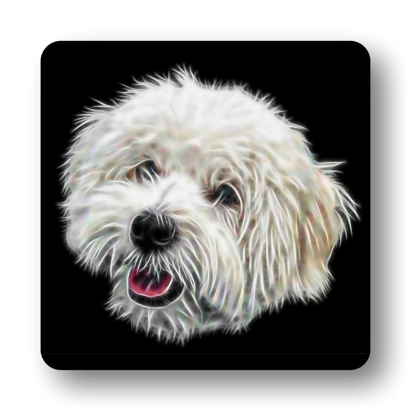 Coton De Tulear Coasters, Set of 2, with Stunning Fractal Art Design.