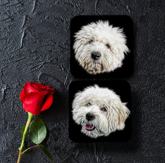 Coton De Tulear Coasters, Set of 2, with Stunning Fractal Art Design.