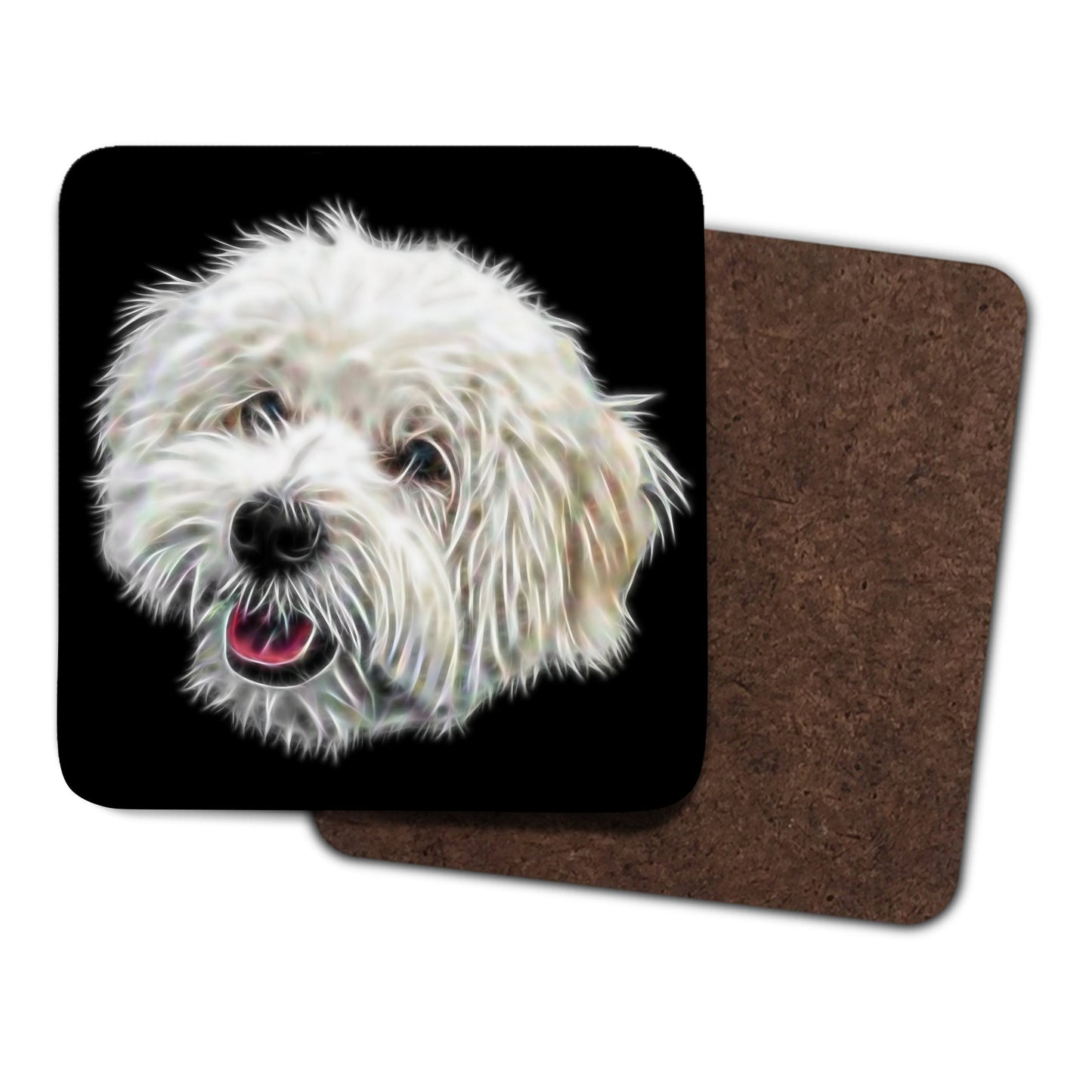 Coton De Tulear Coasters, Set of 2, with Stunning Fractal Art Design.