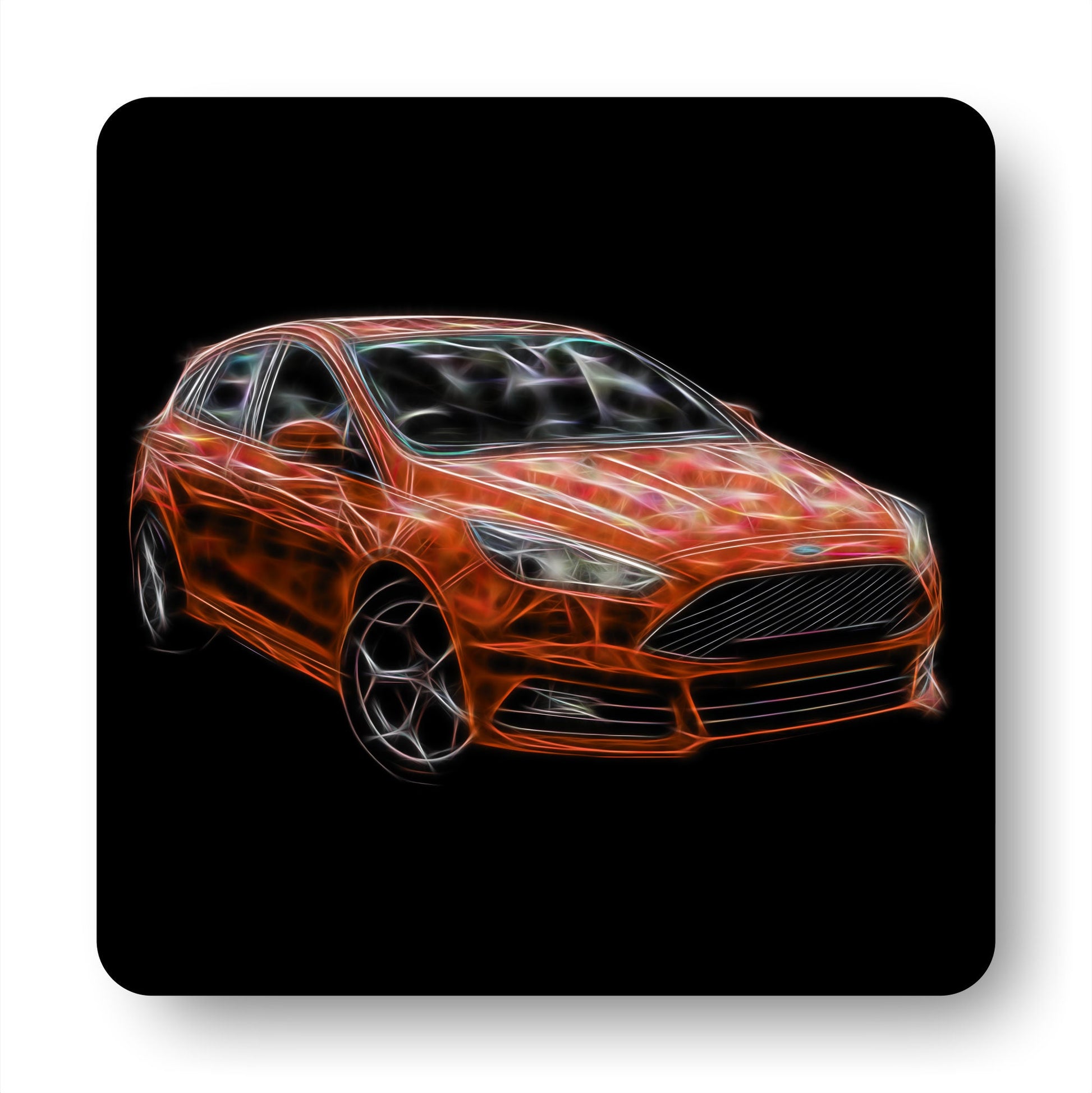 Ford Focus ST Coasters with Stunning Fractal Art Design. Various colours blue, red, yellow, orange, black, grey, and white available.