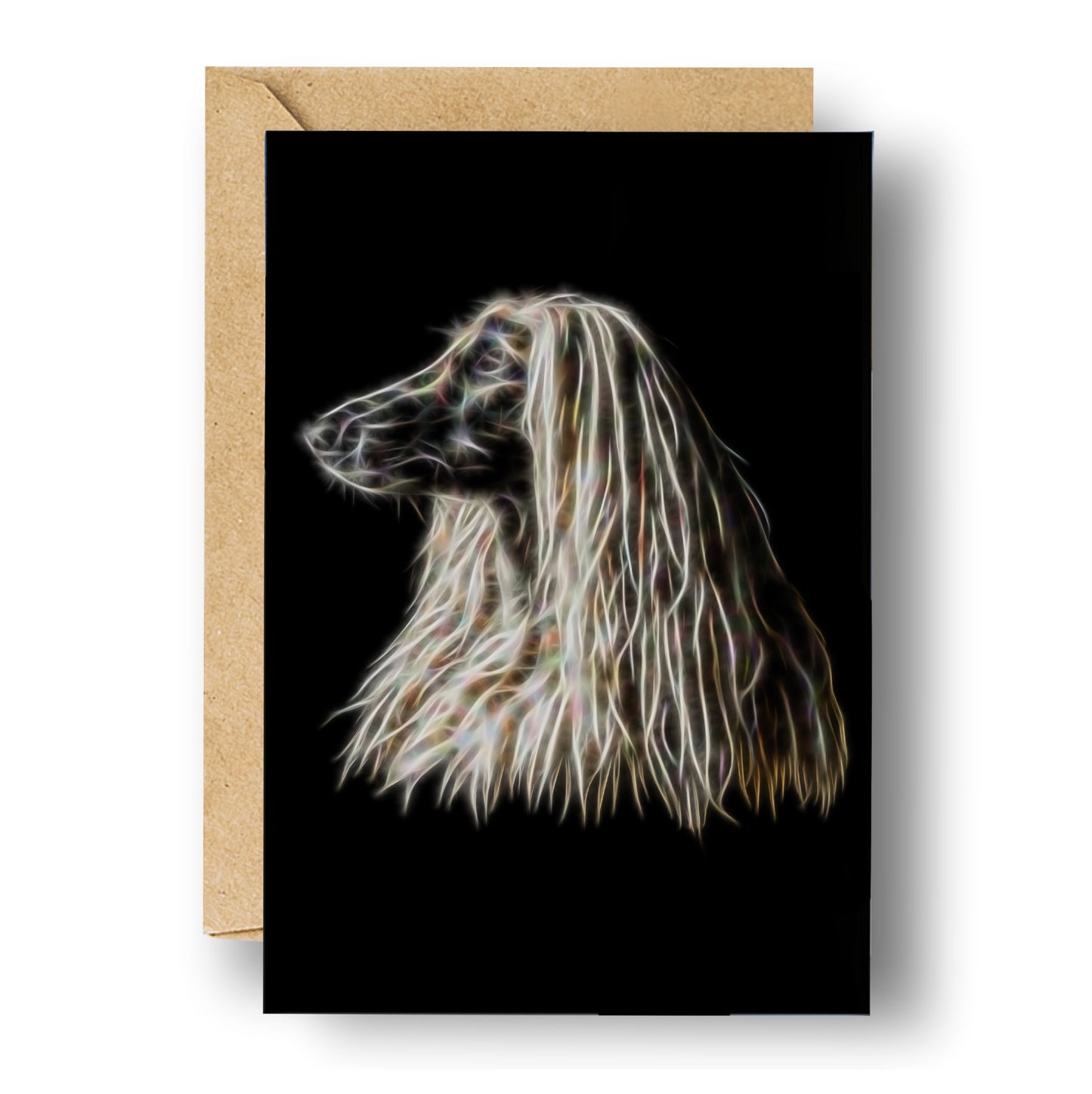 Afghan Hound Greeting Card with Stunning Fractal Art Design. Blank Inside for Birthdays or any other Occasion