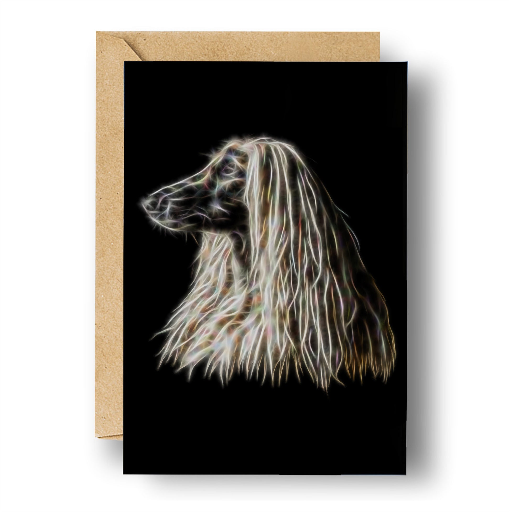Afghan Hound Greeting Card with Stunning Fractal Art Design. Blank Inside for Birthdays or any other Occasion