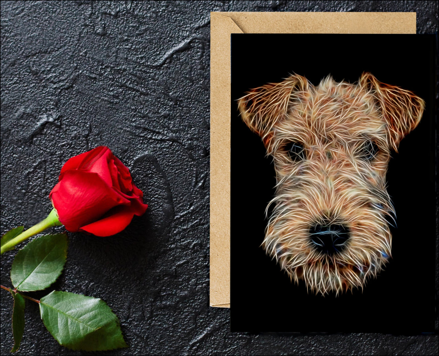 Lakeland Terrier Greeting Card with Stunning Fractal Art Design. Blank Inside for Birthdays or any other Occasion