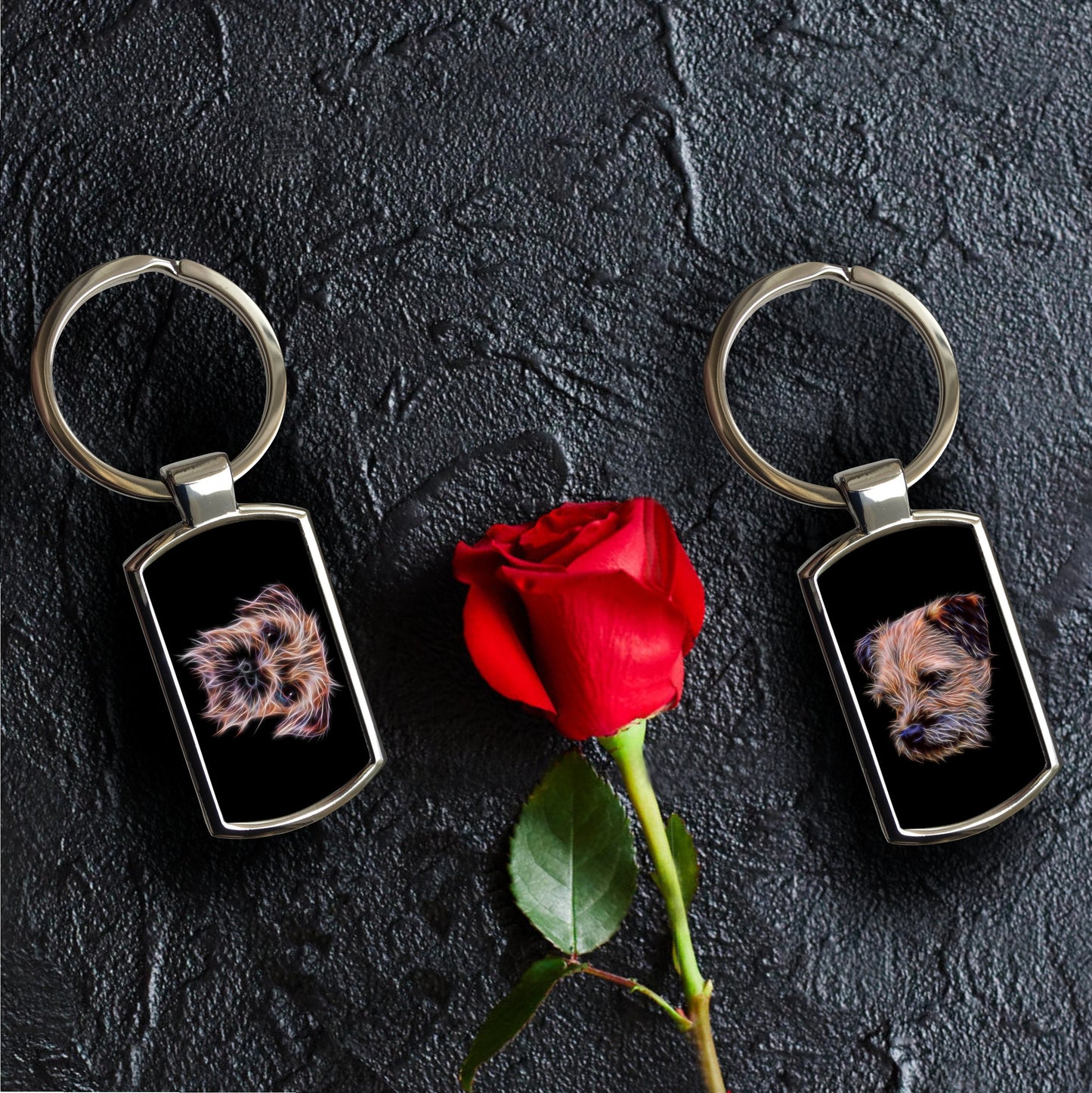 Border Terrier Keychain with Stunning Fractal Art Design. A Perfect Gift for Dog Lover.