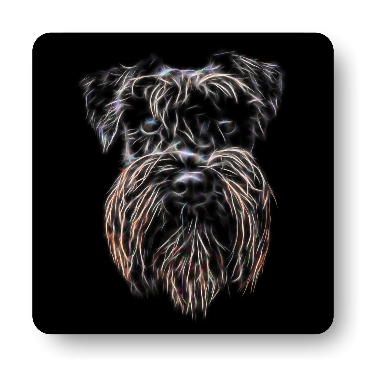Black Schnauzer Coaster Set with Stunning Fractal Art Design, Schnauzer Owner Gift