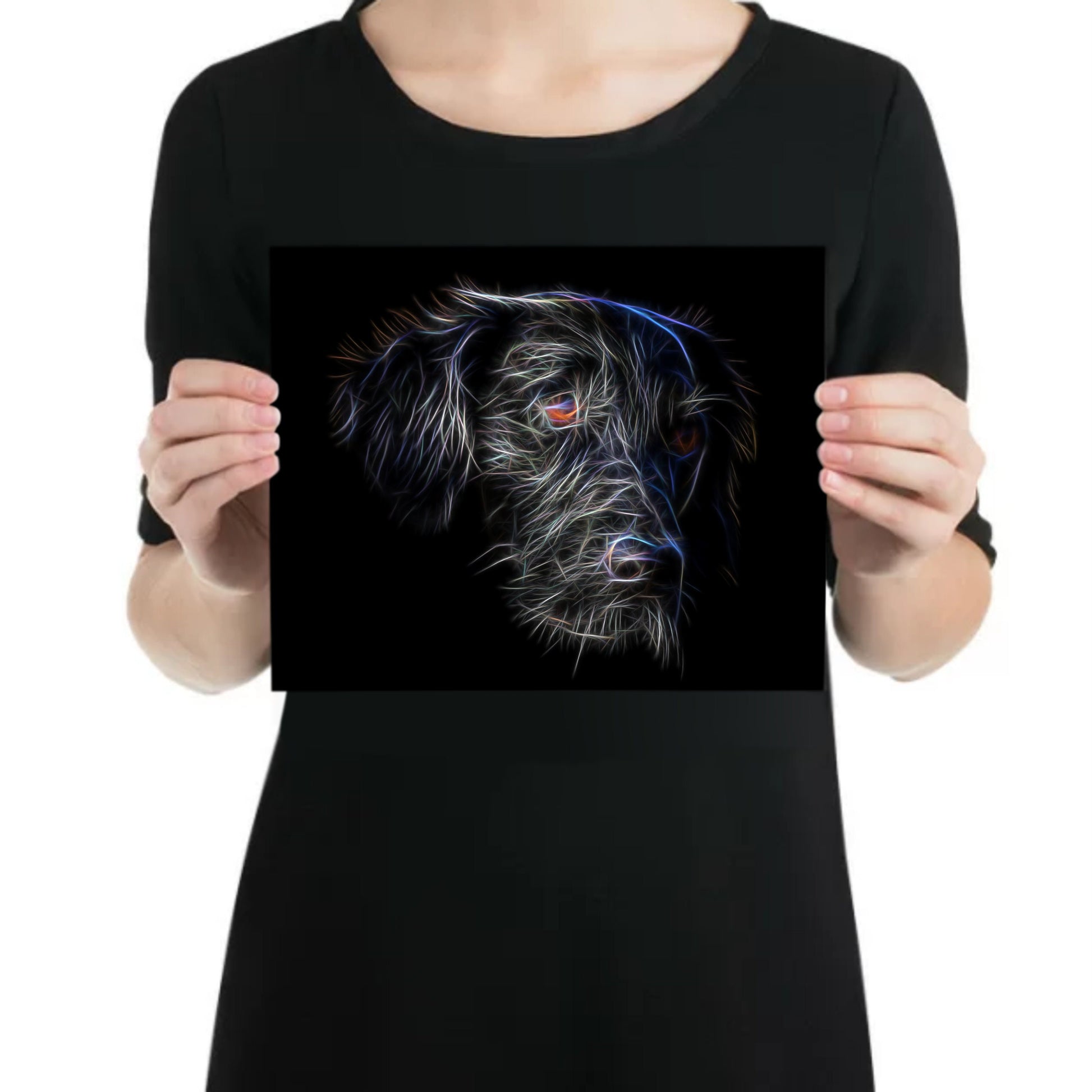 Flat Coated Retriever Metal Wall Plaque with Stunning Fractal Art Design.
