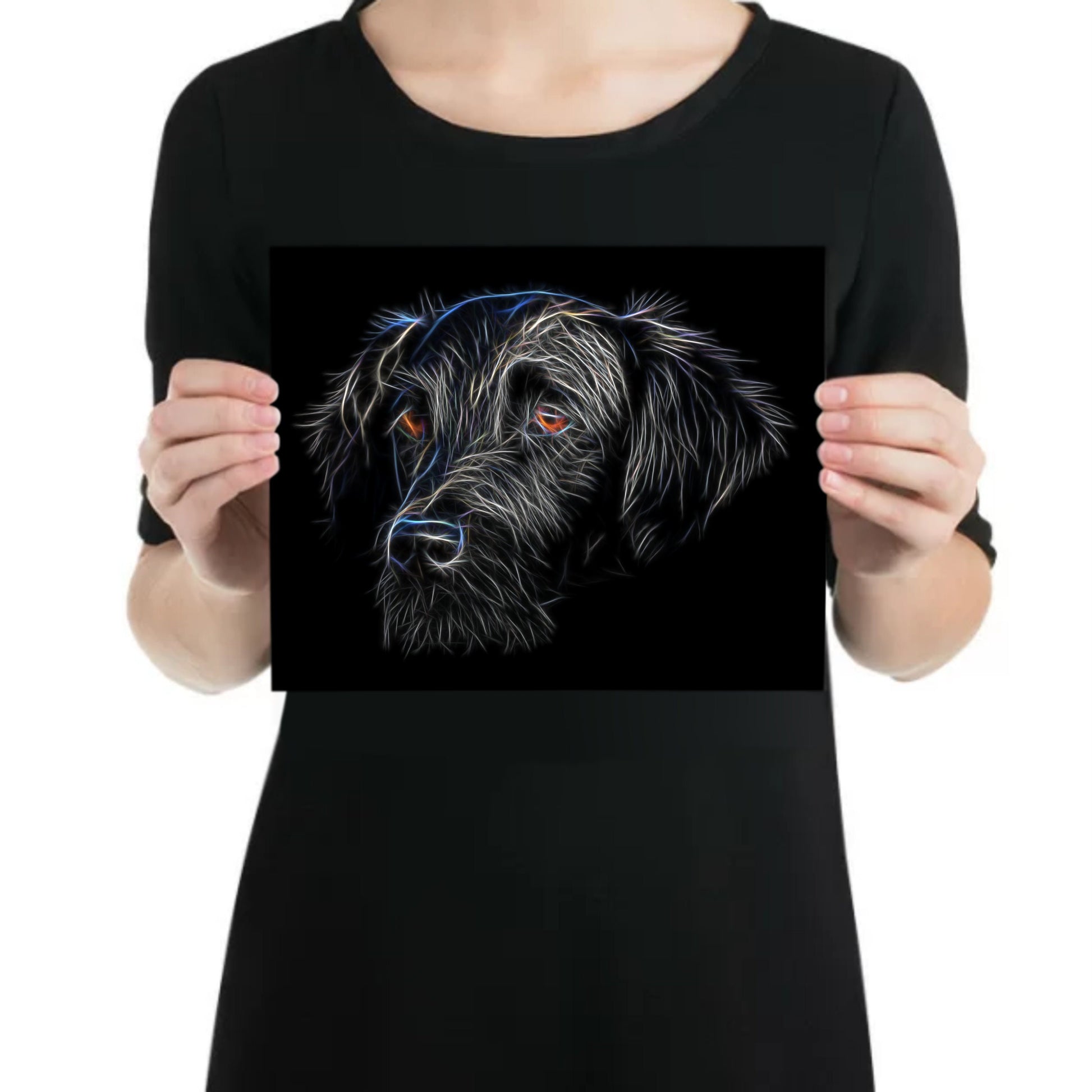 Flat Coated Retriever Metal Wall Plaque with Stunning Fractal Art Design.