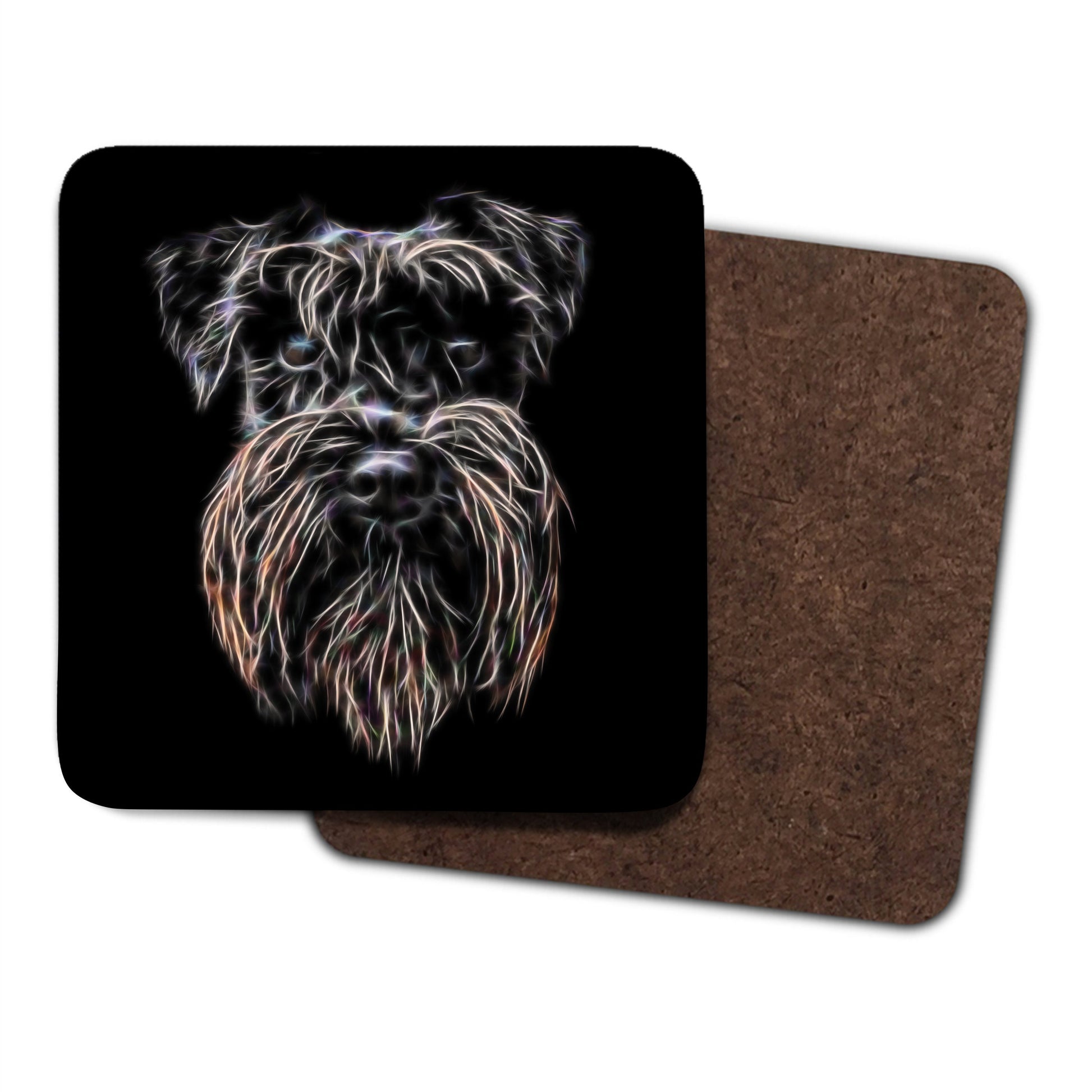 Black Schnauzer Coaster Set with Stunning Fractal Art Design, Schnauzer Owner Gift