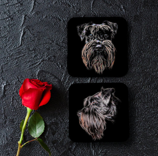 Black Schnauzer Coaster Set with Stunning Fractal Art Design, Schnauzer Owner Gift