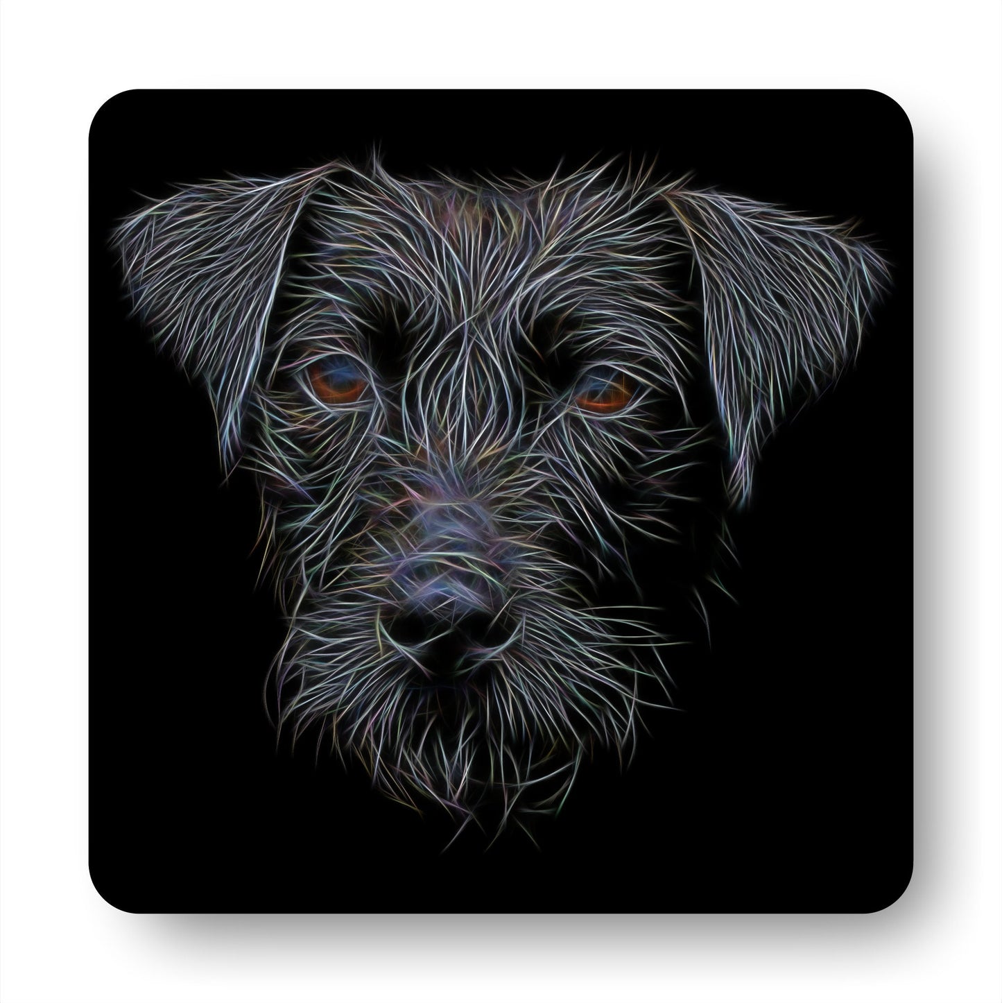 Black Patterdale Terrier Coasters, Set of 2, with Stunning Fractal Art Design.