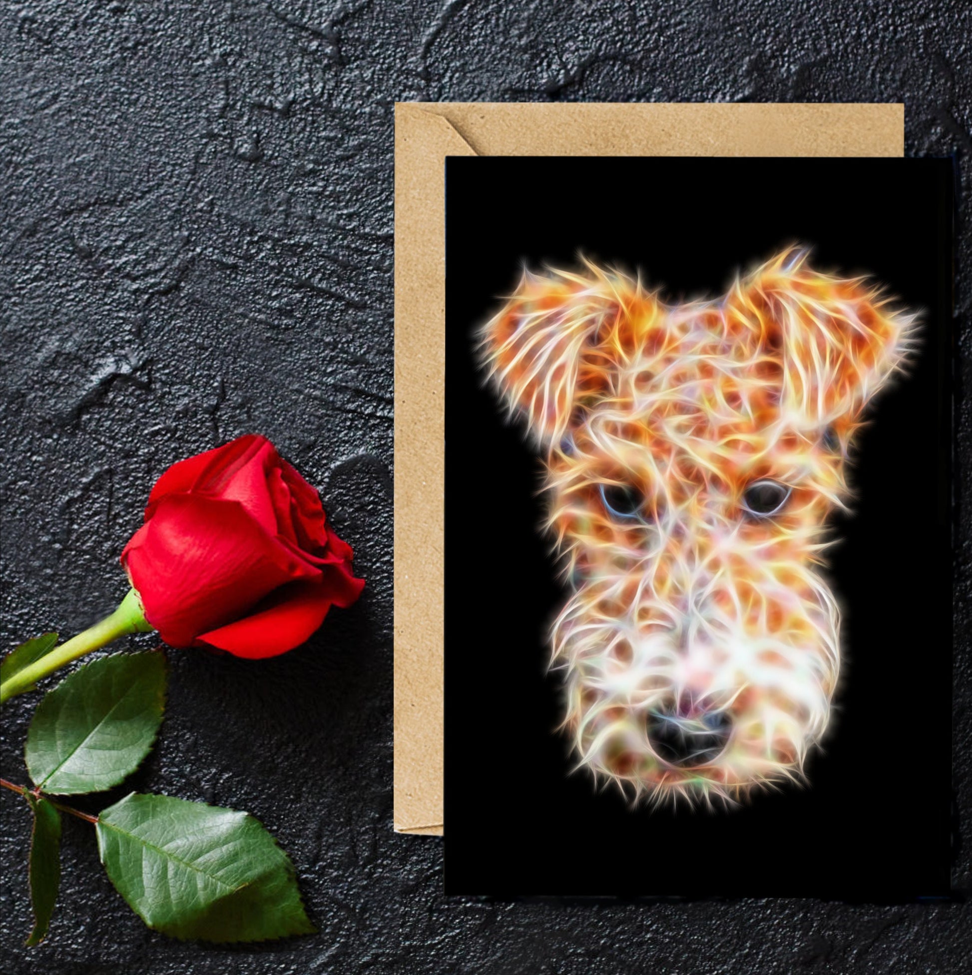 Fox Terrier Greeting Card with Stunning Fractal Art Design. Blank Inside for Birthdays or any other Occasion