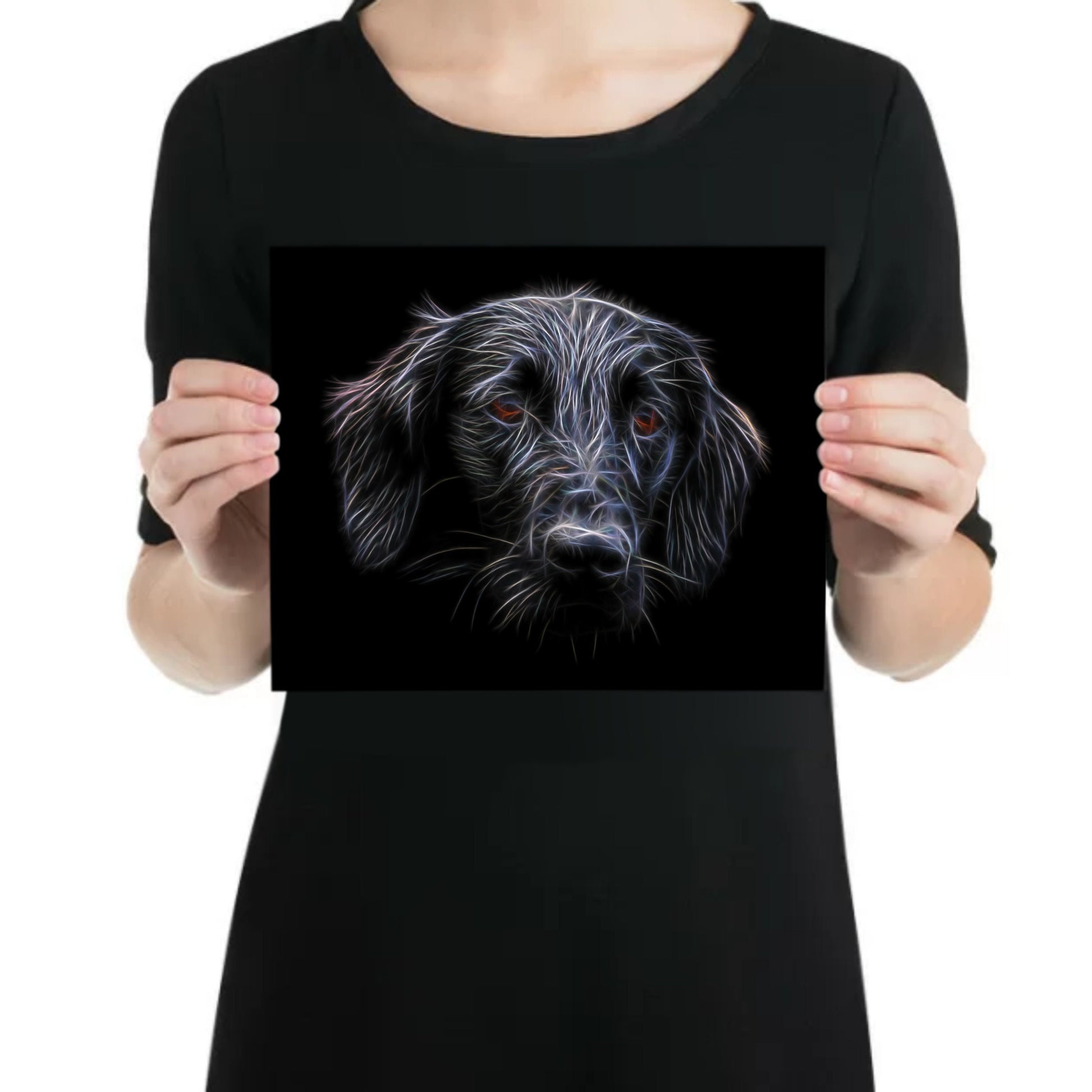 Flat Coated Retriever Metal Wall Plaque with Stunning Fractal Art Design.