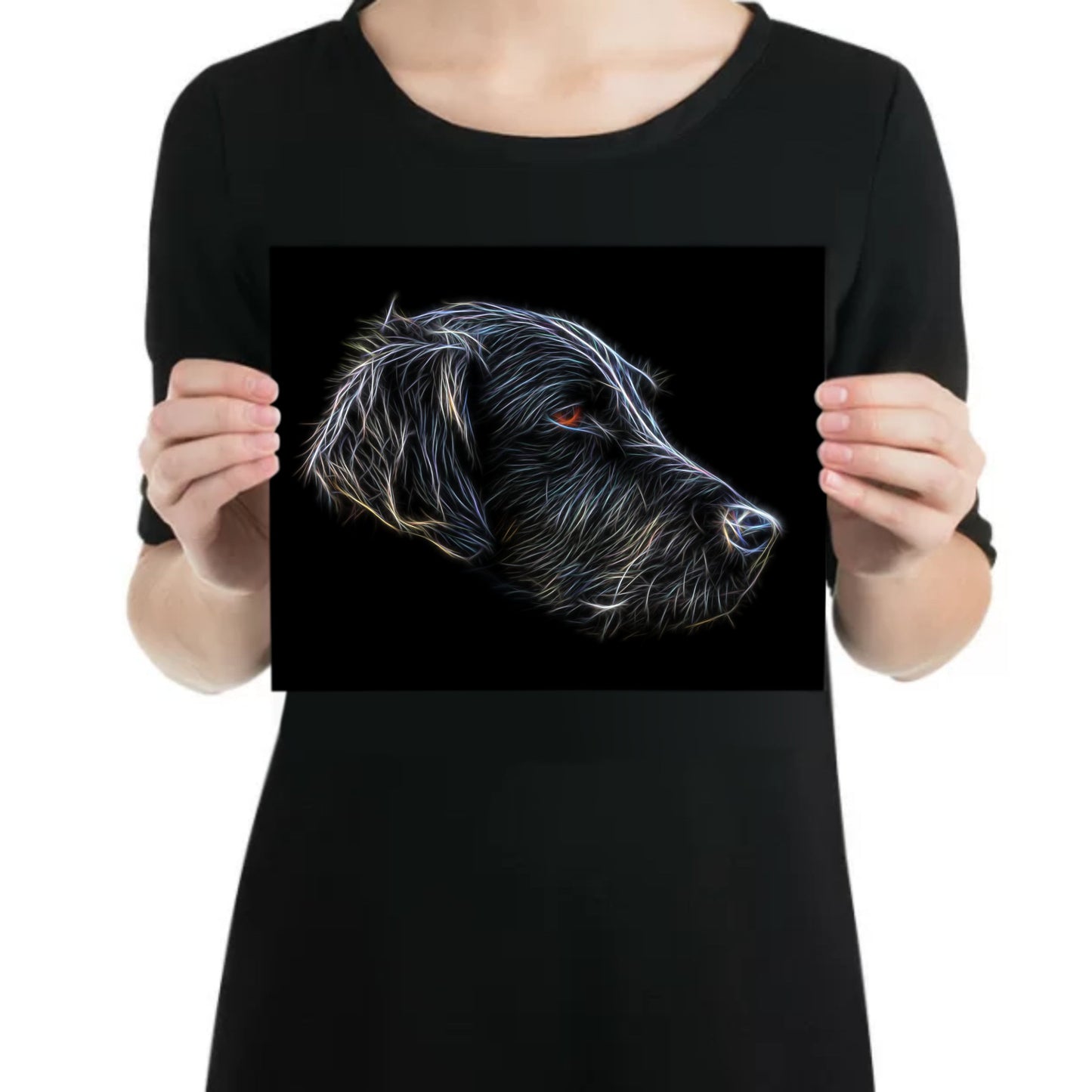 Flat Coated Retriever Metal Wall Plaque with Stunning Fractal Art Design.