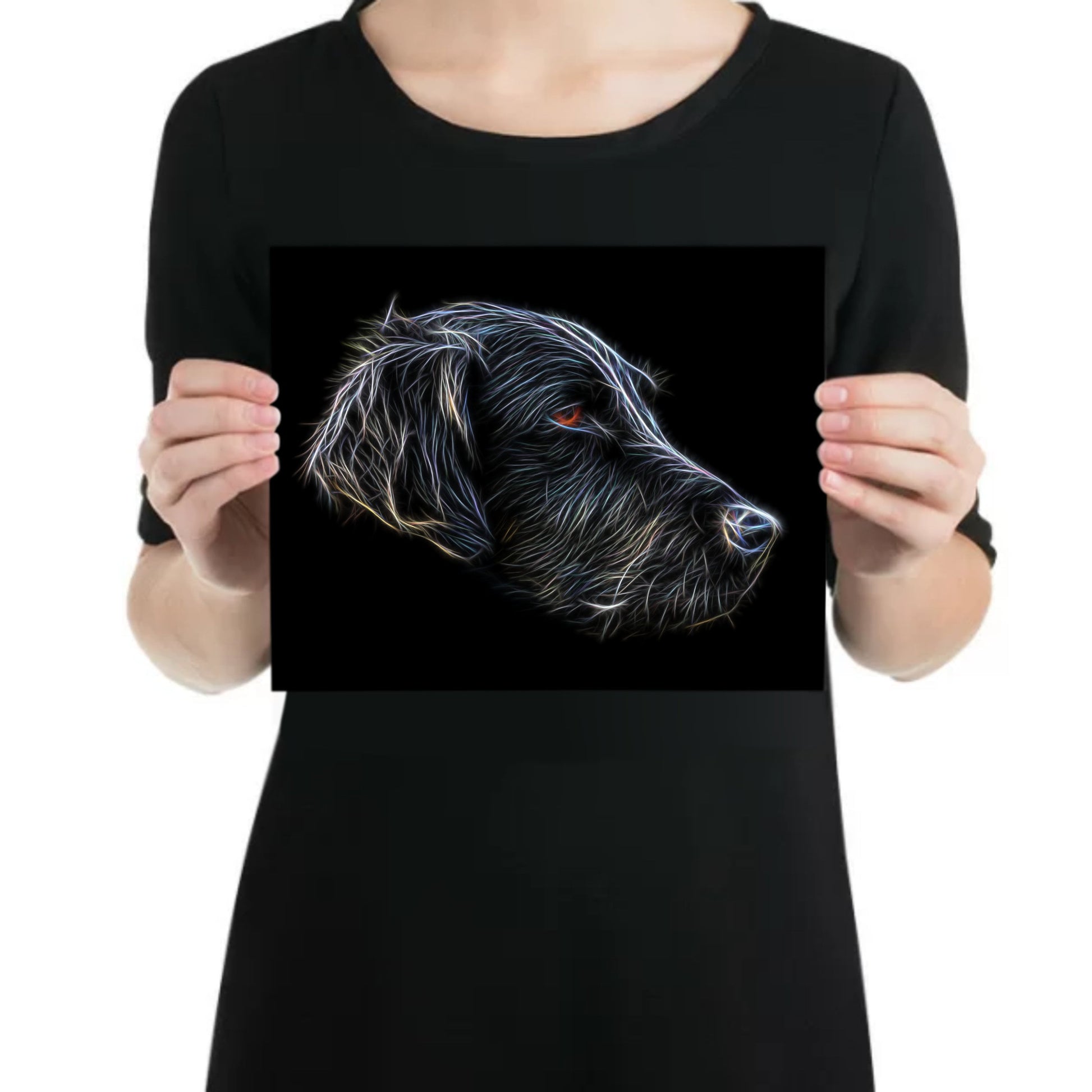 Flat Coated Retriever Metal Wall Plaque with Stunning Fractal Art Design.