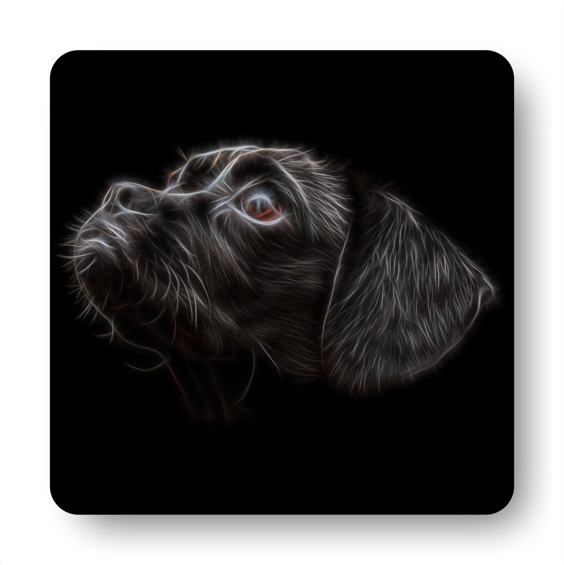 Black Puggle Coasters, Set of 2, with Stunning Fractal Art Design.