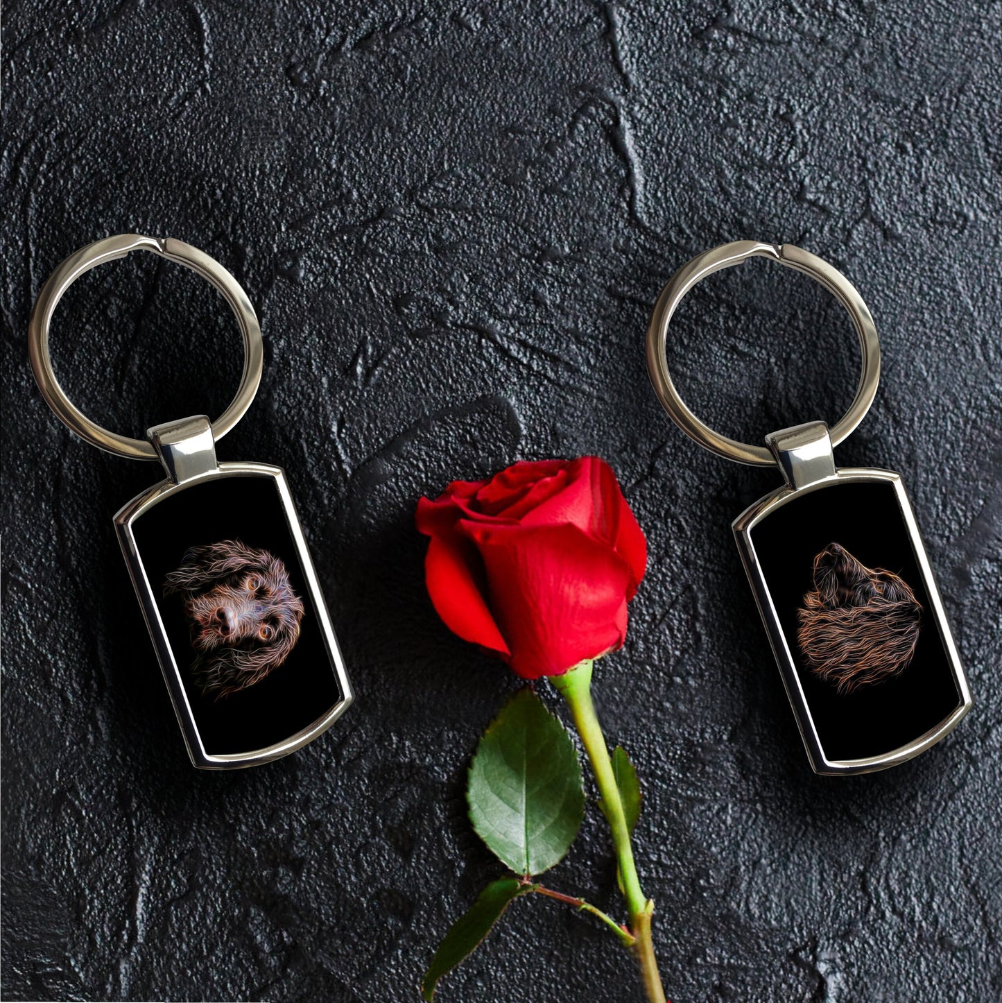 Chocolate Working Cocker Spaniel Keyring with Fractal Art Design