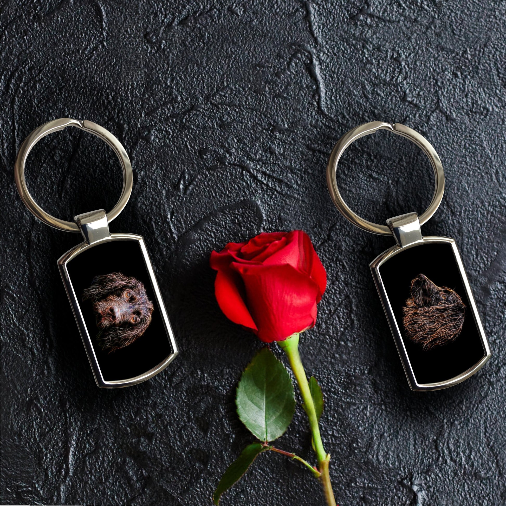 Chocolate Working Cocker Spaniel Keyring with Fractal Art Design