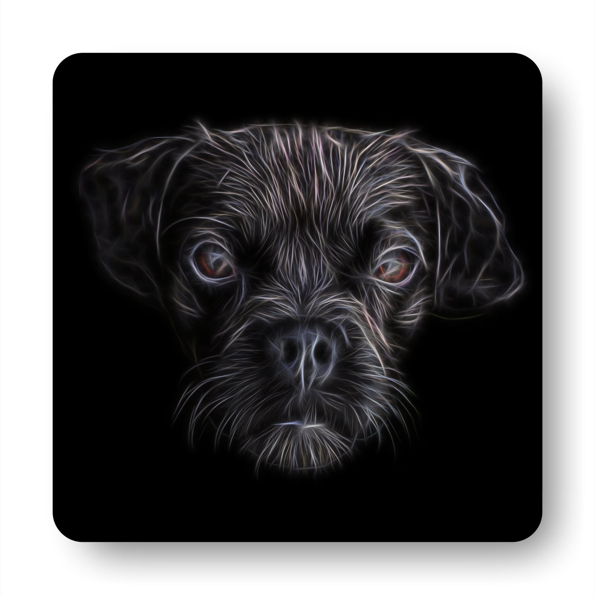 Black Puggle Coasters, Set of 2, with Stunning Fractal Art Design.
