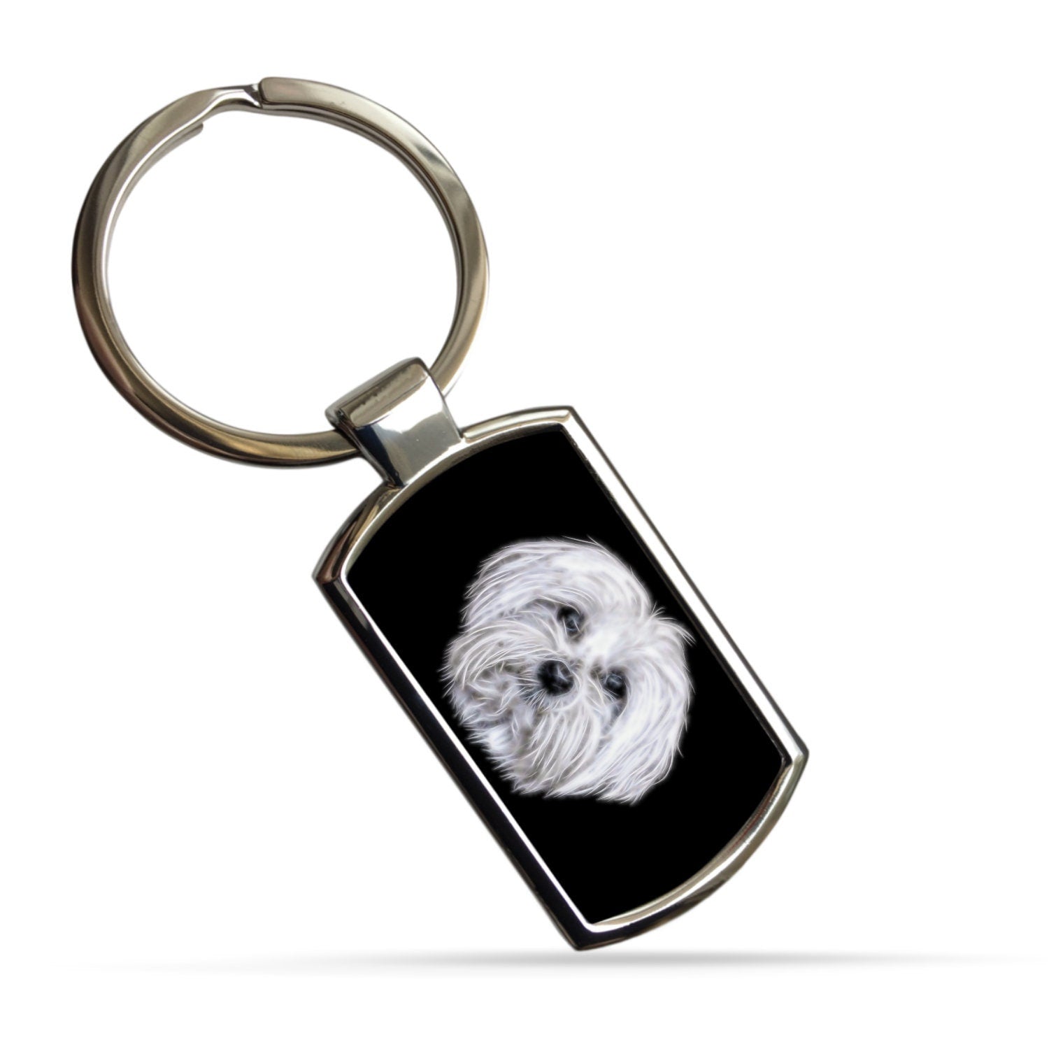 Maltese Dog Keychain with Stunning Fractal Art Design