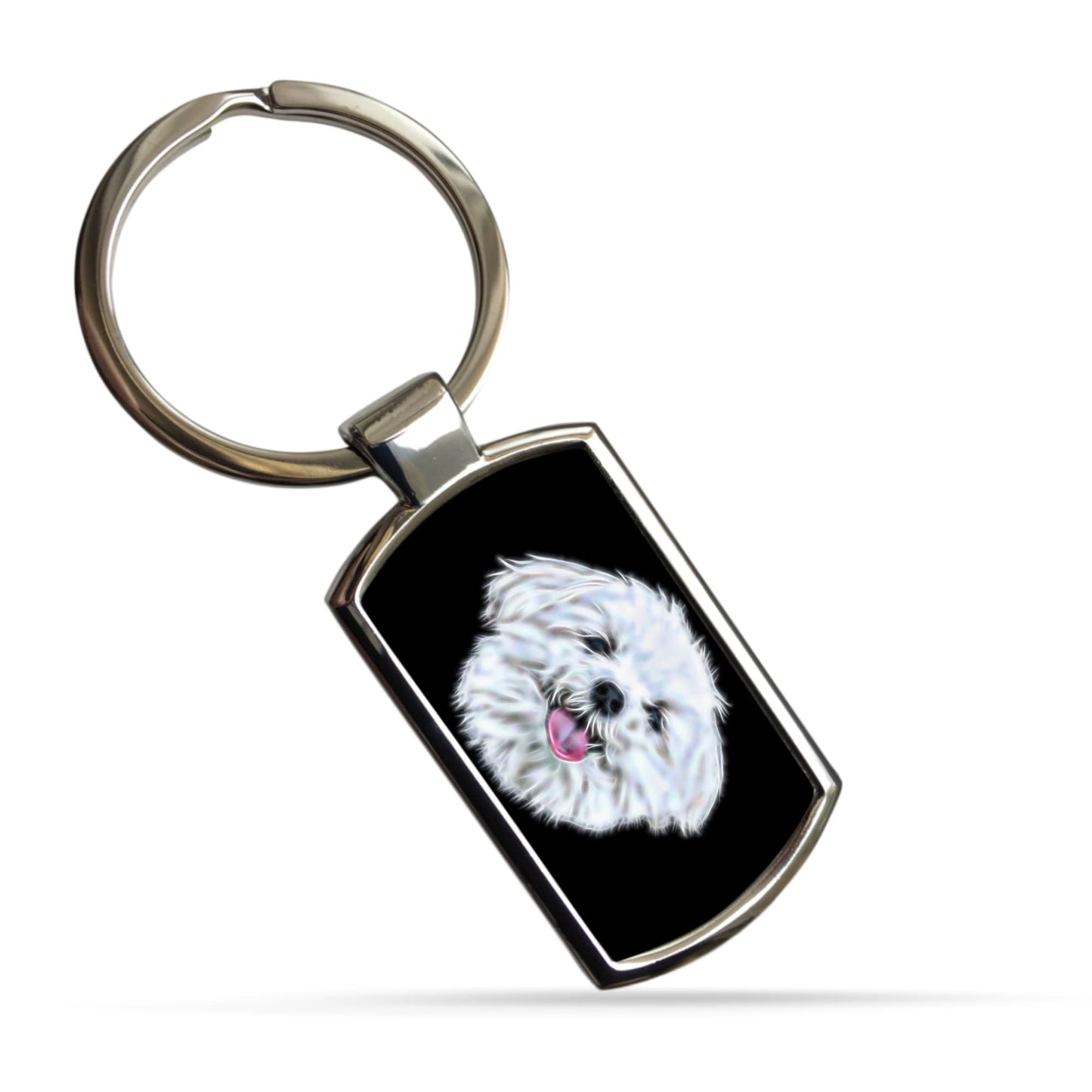 Maltese Dog Keychain with Stunning Fractal Art Design