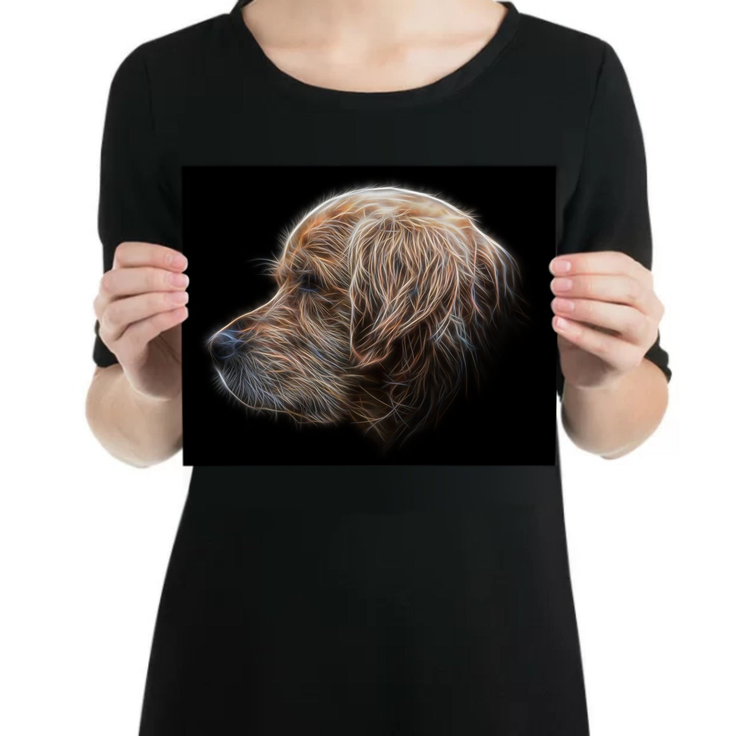 Golden Retriever Metal Wall Plaque with Stunning Fractal Art Design.