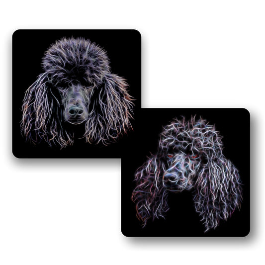 Black Standard Poodle Coasters, Set of 2, with Stunning Fractal Art Design.